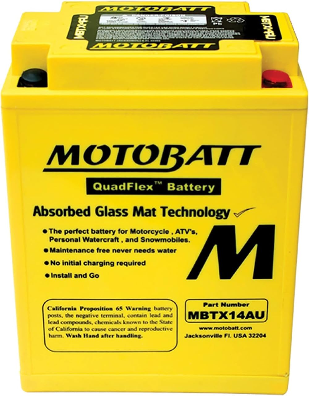 Motobatt Mbtx14Au (12V 16.5 Amp) 190Cca Factory Activated Quadflex Agm Battery