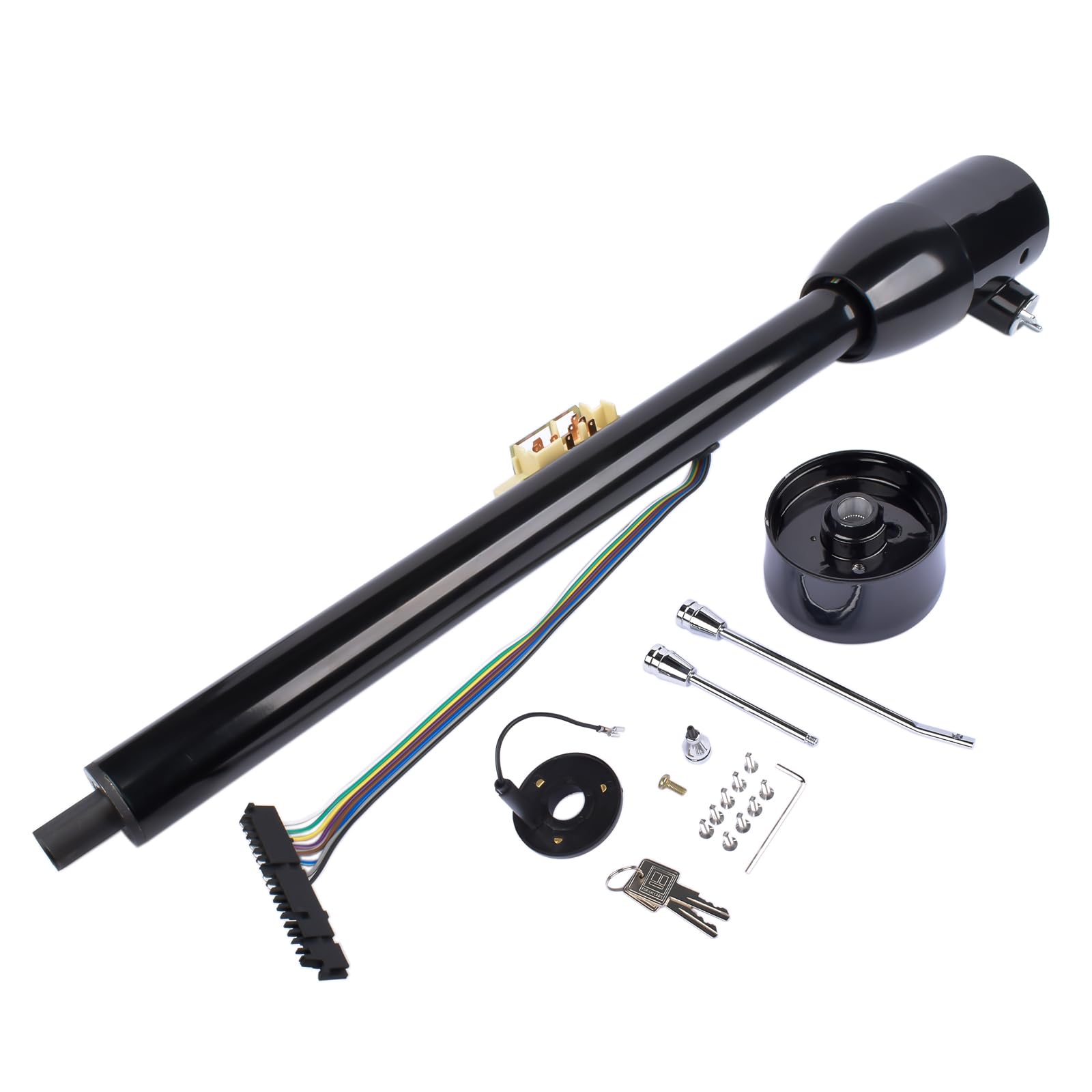 GELUOXI Replacement for GM 32 Inch Tilt Manual Steering Column Floor Shift Hot Rod, with Key & 9 Holes Adapter, Stainless Steel