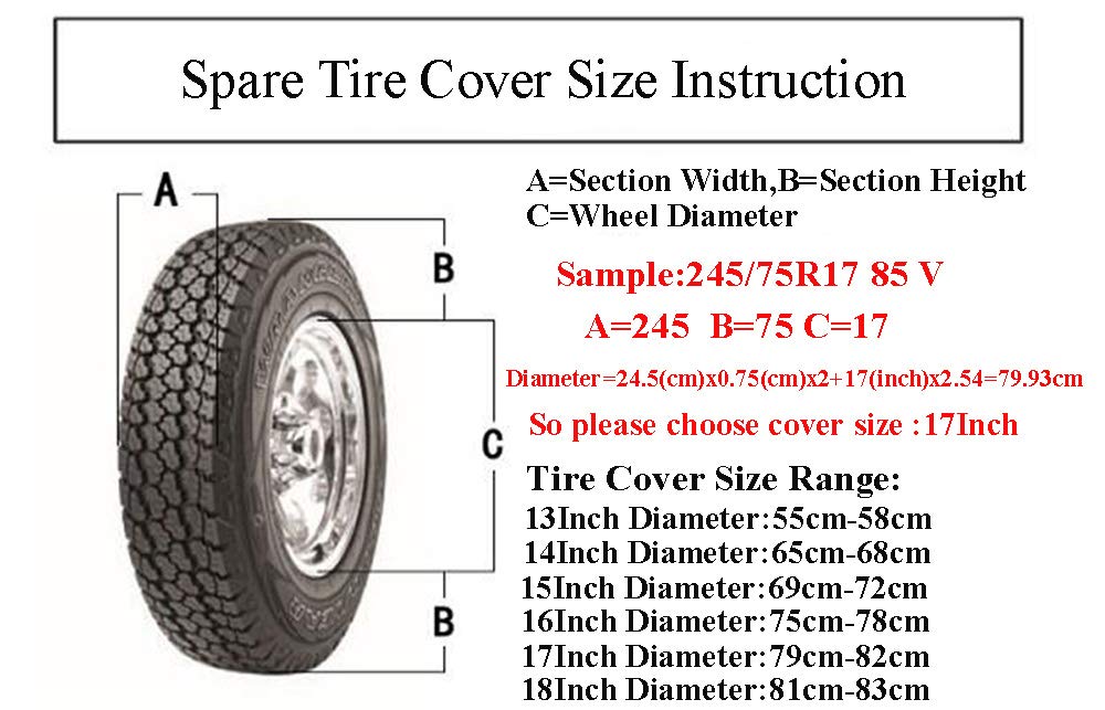 Comily Plus+ 18Inch Universal Pvc Spare Tire Wheel Cover Waterproof Dustproof Protector-Plain Black(18'' For Diameter 32.8''-33.
