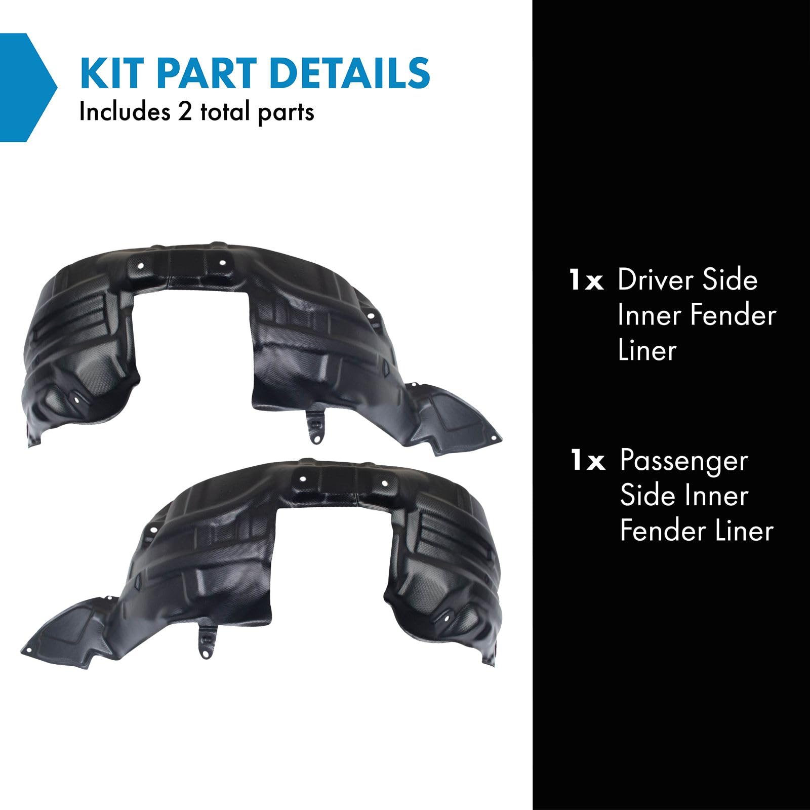 Trq Inner Fender Liner Set Compatible With 2011-2014 Mazda 2 Ma1248146 Ma1249146