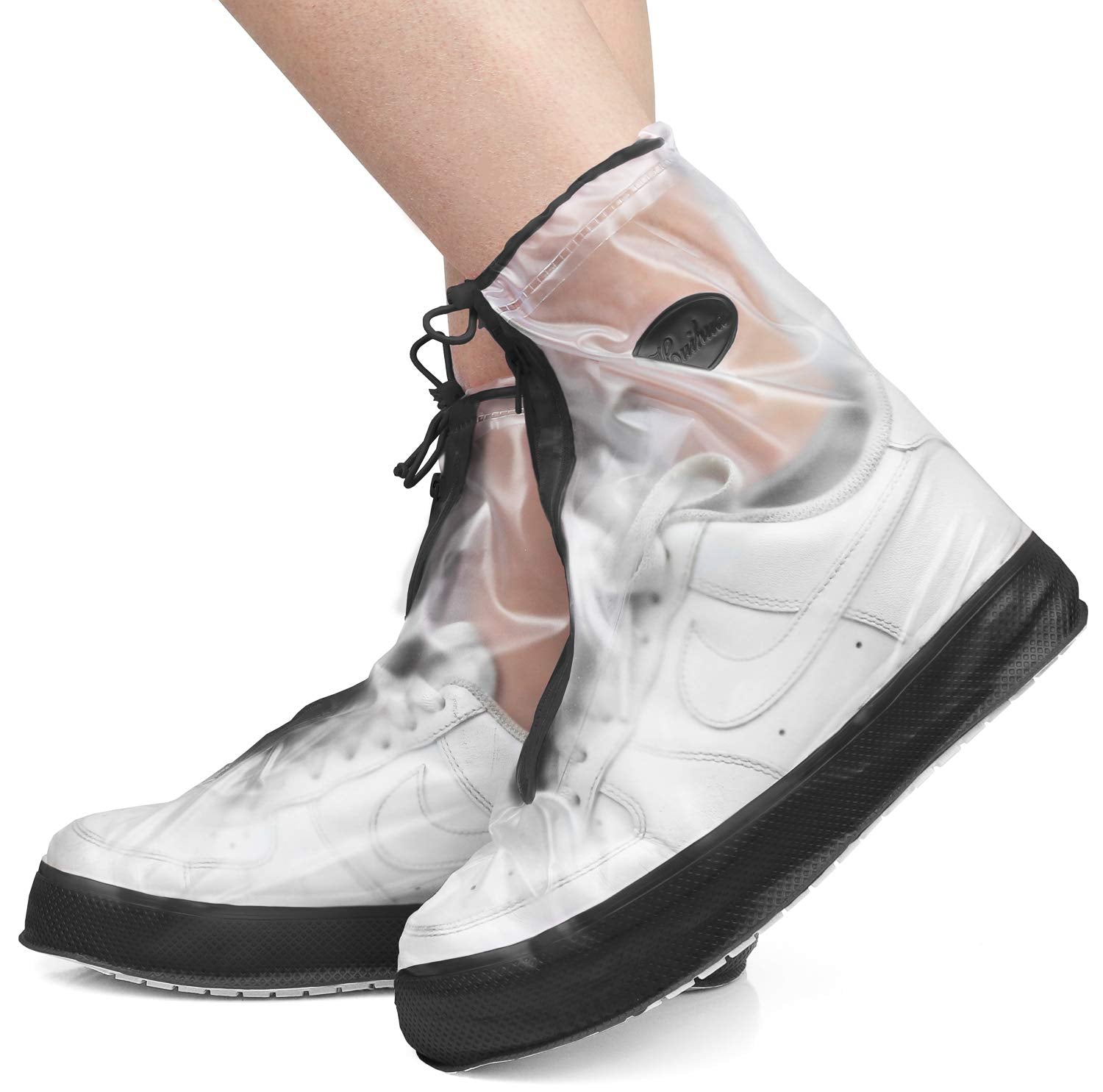 Rain Shoe Covers | Waterproof Shoe Covers for Men Women | Reusable Galoshes Overshoes (Clear/Black, Small)