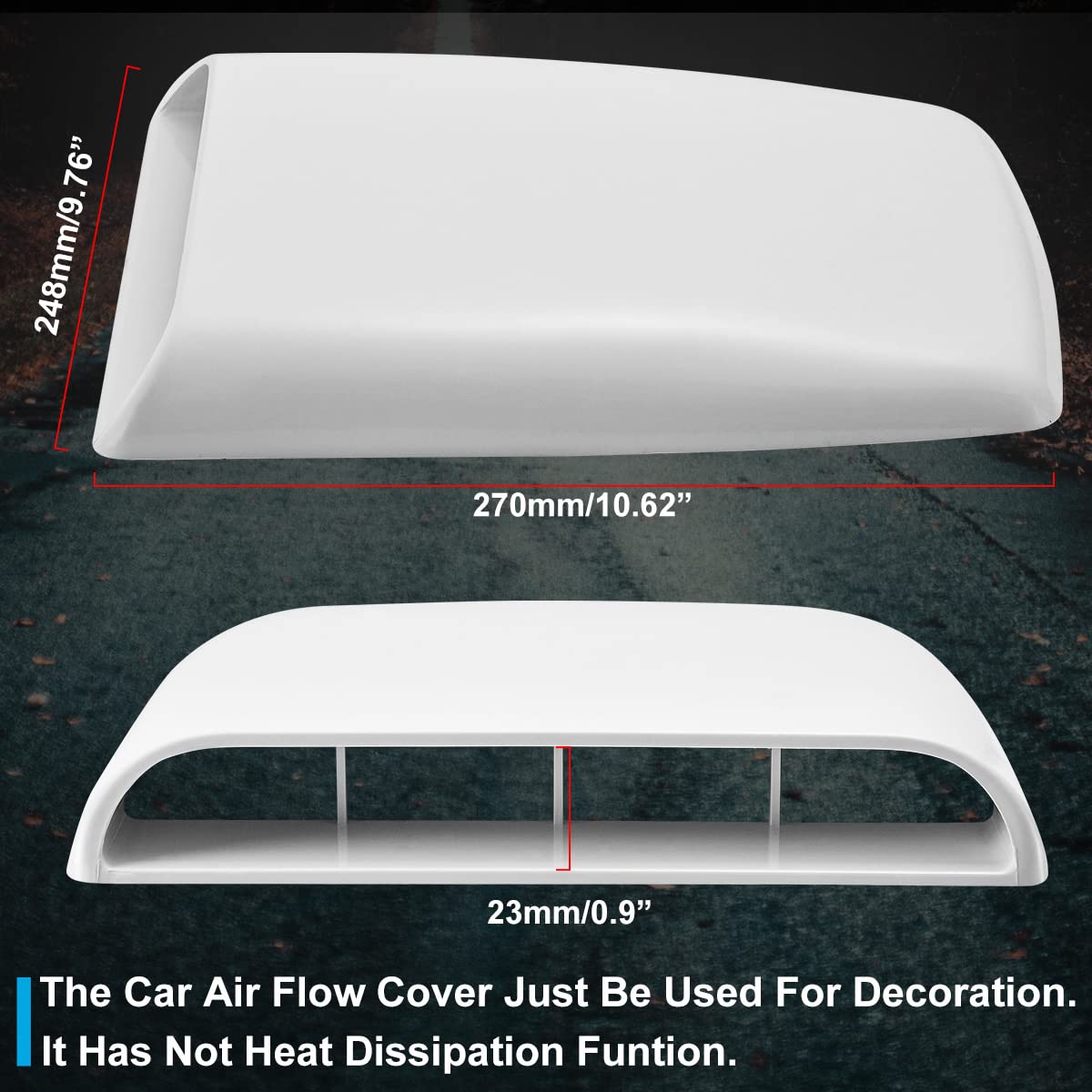 Natgic Universal Car Air Flow Decorative Intake Hood Scoop Turbo Bonnet Vent Cover (White)