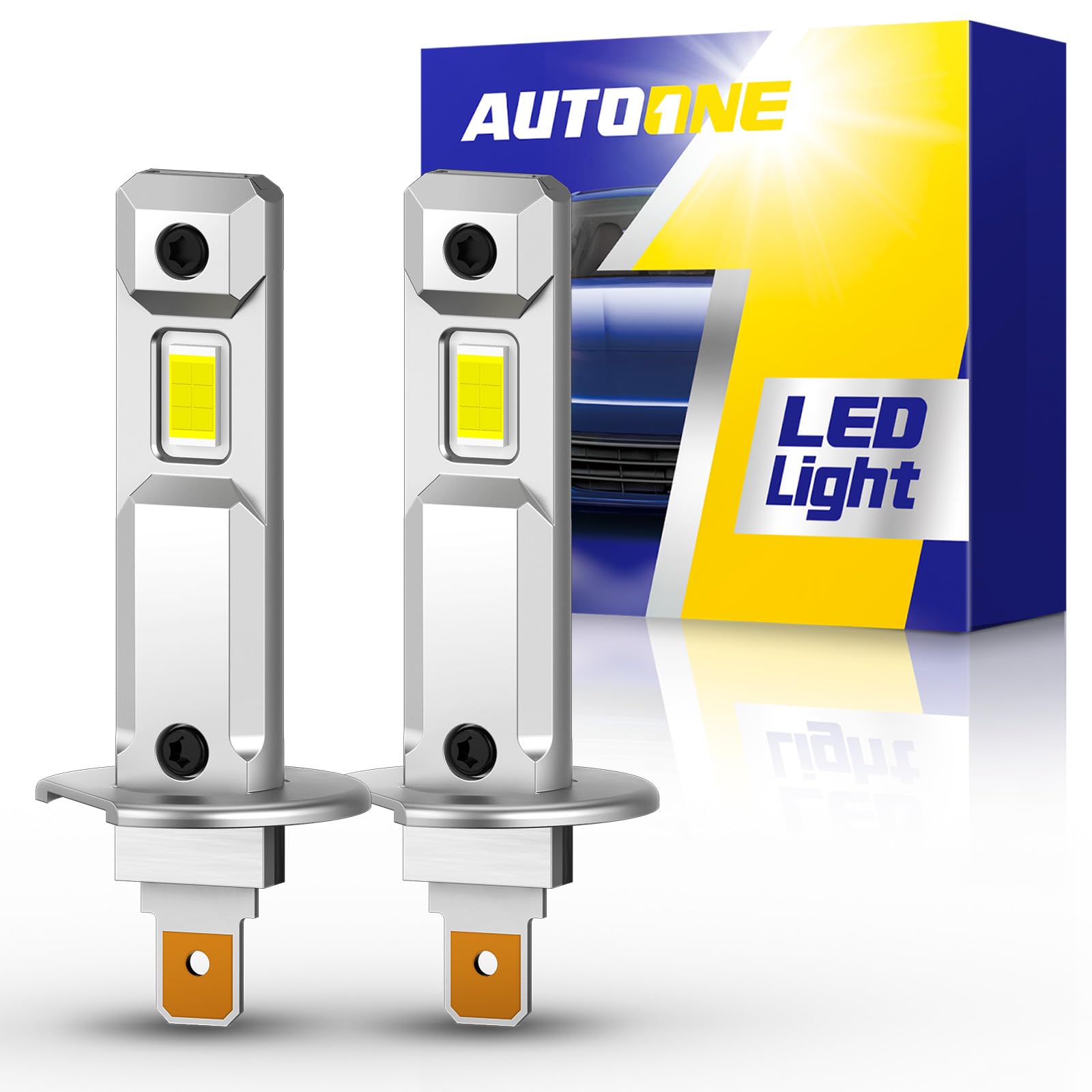 Autoone H1 Led Light Bulb, 400% Super Brighter 1:1 Halogen Size, 6500K White Fog Bulbs, Plug And Play, Pack Of 2