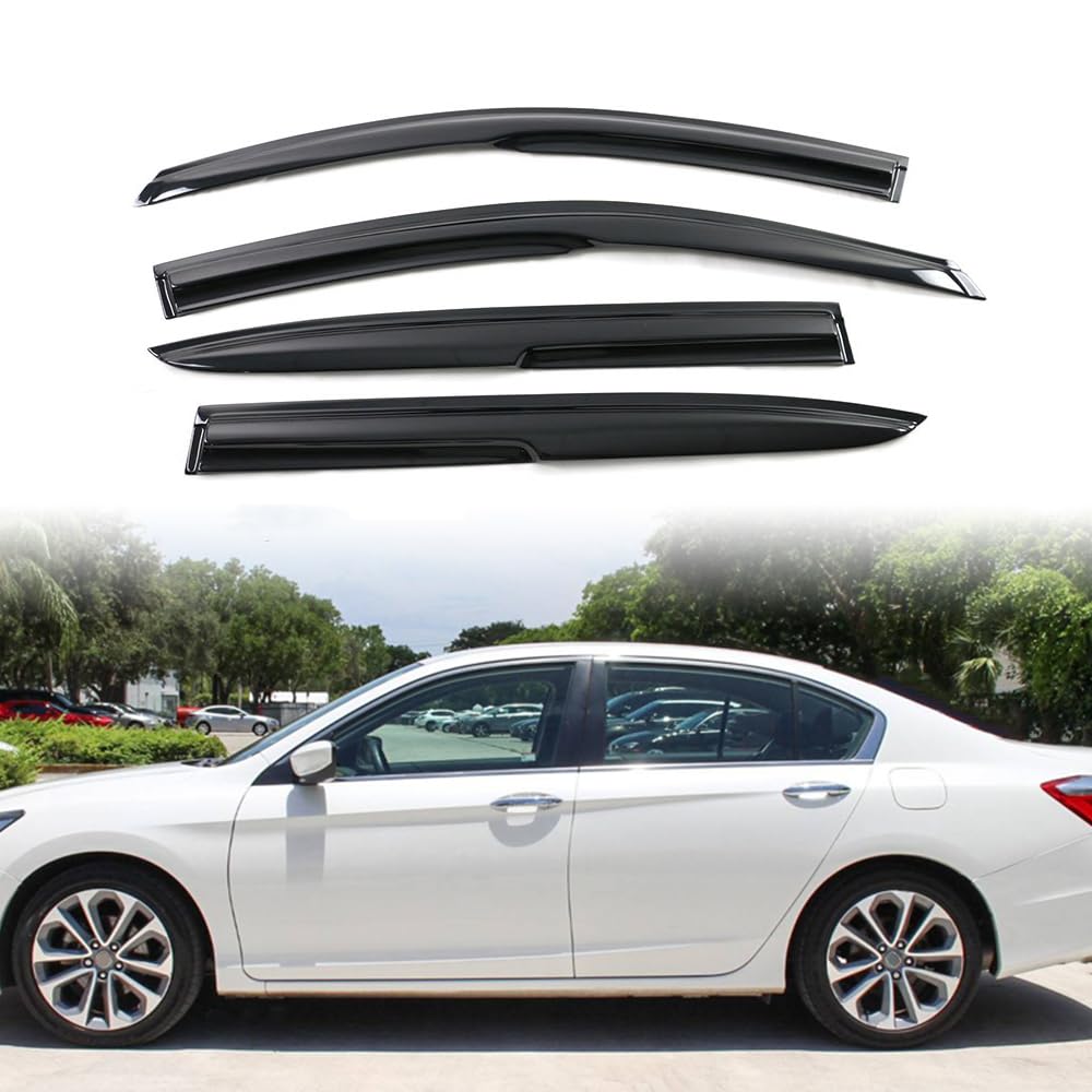 Ikon Motorsports Window Visors Compatible With 2013-2017 Honda Accord 9Th Gen Sedan Only, Acrylic Smoked Jdm Stick On External W