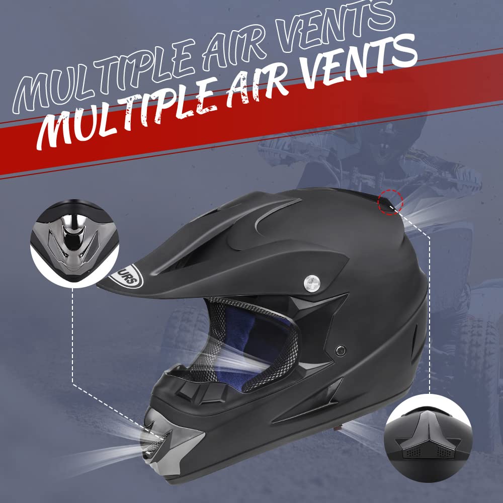 Oumurs Adult Dirt Bike Helmet with Goggles, Gloves & Mask - XL, New Black, ABS, DOT Certified for Off-Road, ATV, Motocross, BMX