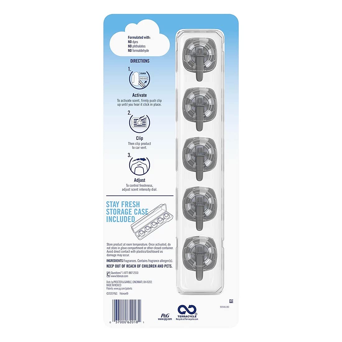 Febreze Car Air Freshener, Set Of 5 Clips, Linen & Sky - Up To 150 Days