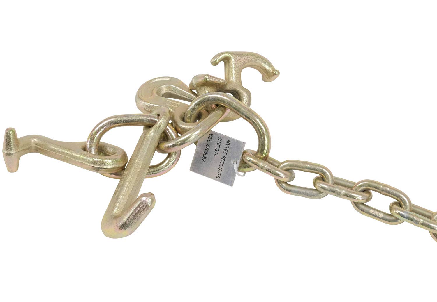 Mytee Products 2 Pack 5/16''X10' Leg G70 15'' Long Shank J Hook Tow Chain W/Rtj Cluster Hook & Grab Hook - 4700 Lbs Wll Heavy Du