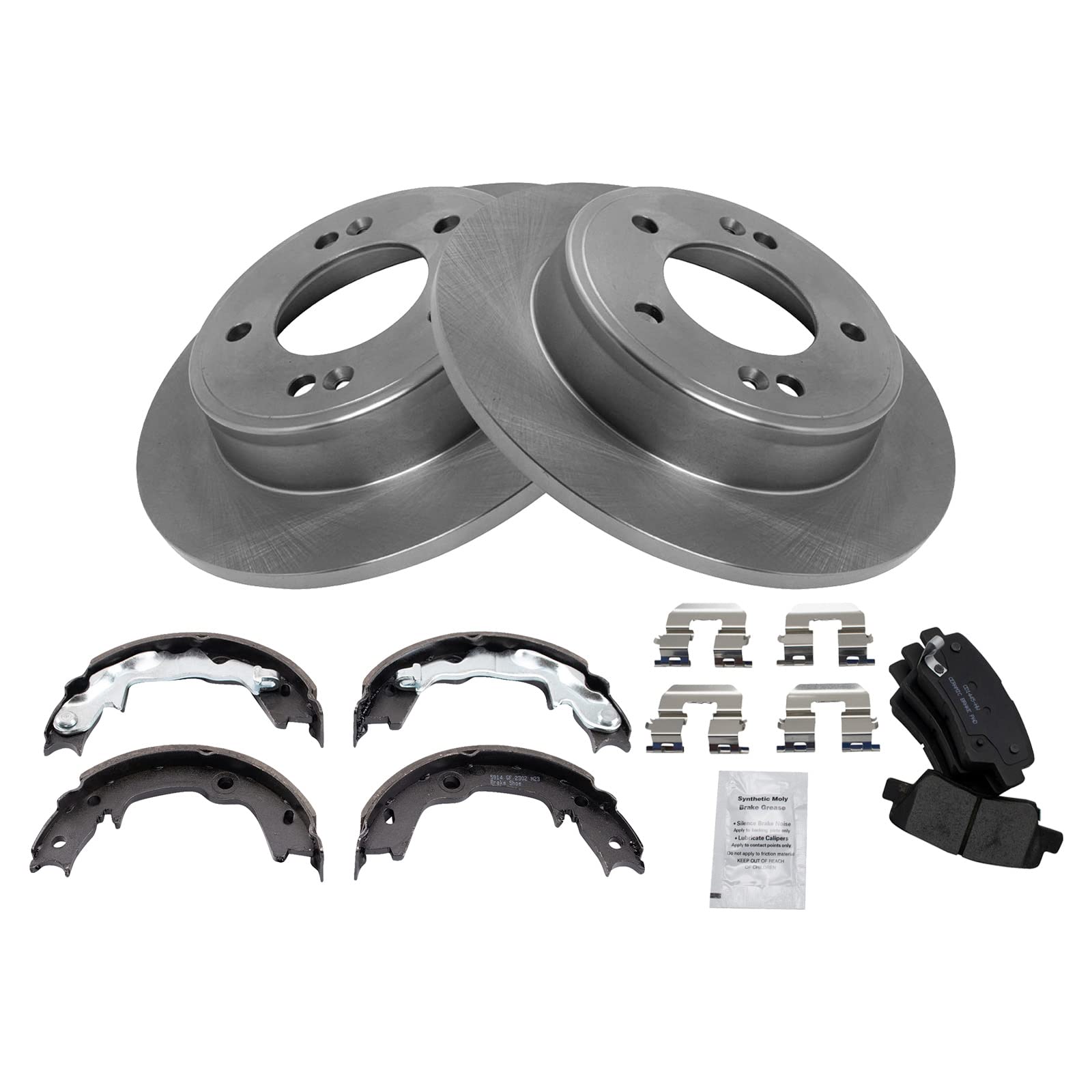 Trq Rear Brake Pad & Rotor Kit Brake Pads Brake Rotor Parking Brake Shoe Set Ceramic Compatible With 2012-2013 Hyundai Veloster