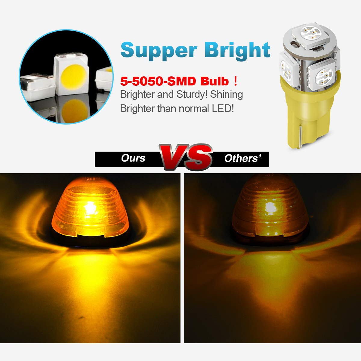 Partsam 5X Smoke Cab Marker Top Roof Light + 5X Amber T10 Led Lights Assembly Compatible With E150 E250 E350 E450 F150 F250 F350