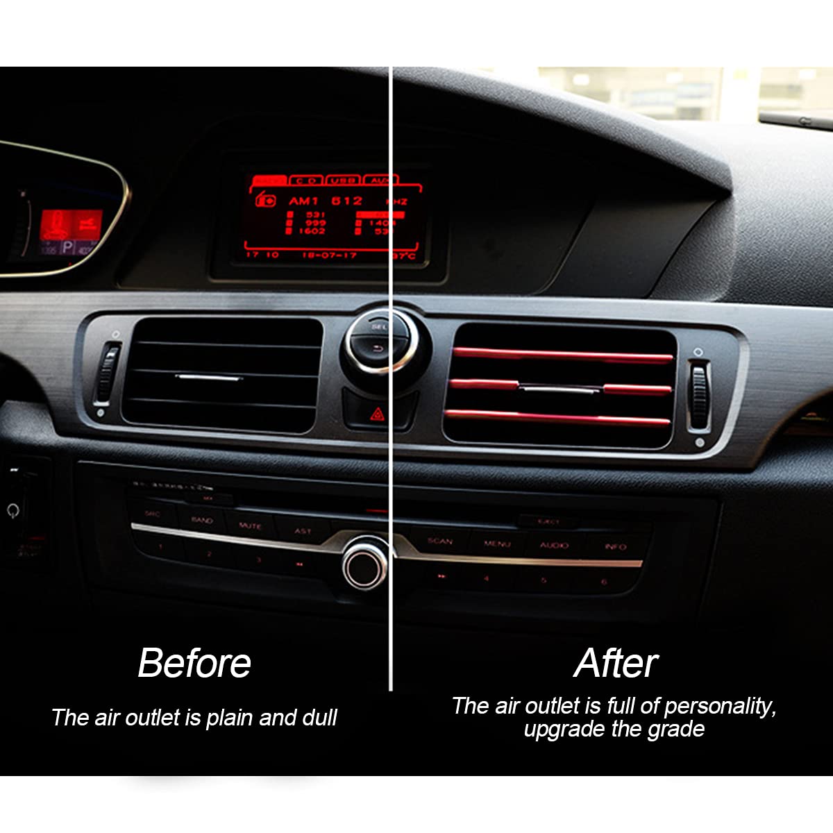 20 Pieces Car Air Conditioner Decoration Strip For Vent Outlet, Universal Waterproof Bendable Air Vent Outlet Trim Decoration, Suitable For Most Air Vent Outlet, Car Interior Accessories (Red)