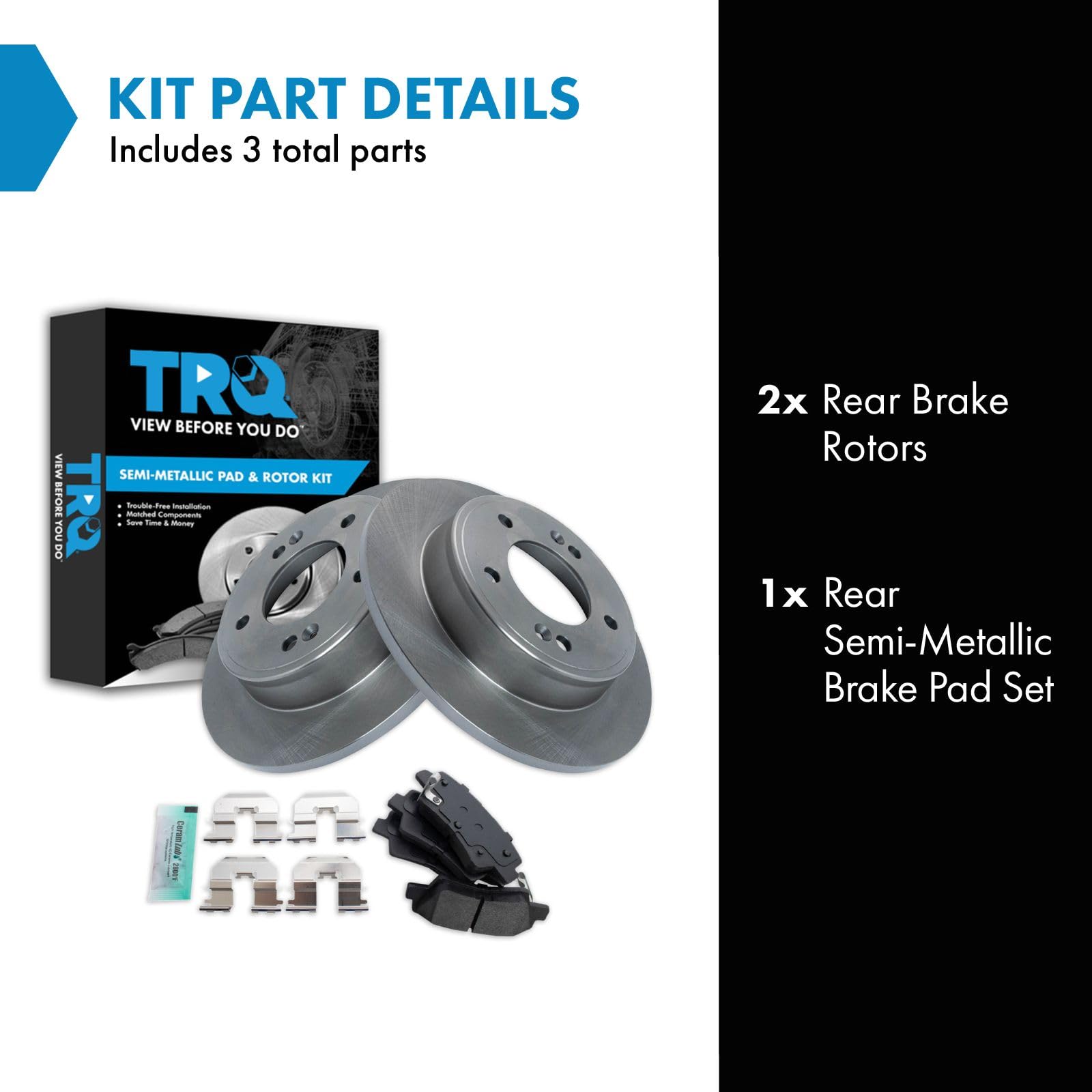 Trq Rear Brake Pad & Rotor Kit Brake Pads Brake Rotor Semi-Metallic Compatible With 2013-2016 Hyundai Elantra Gt 2012-2015 Velos
