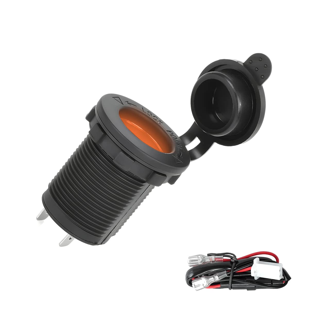 12V/24V Car Cigarette Lighter Socket, Waterproof Dustproof Lighter Power Outlet Socket Receptacle, Automotive Replacement Interior Accessories For Car Boat Marine Motorcycle Atv Rv Truck (Orange)