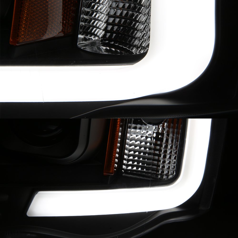 AKKON Black LED Tube Projector Headlights for 2002-2005 Dodge Ram 1500/2500/3500 – Left & Right Pair, Low Beam Halogen
