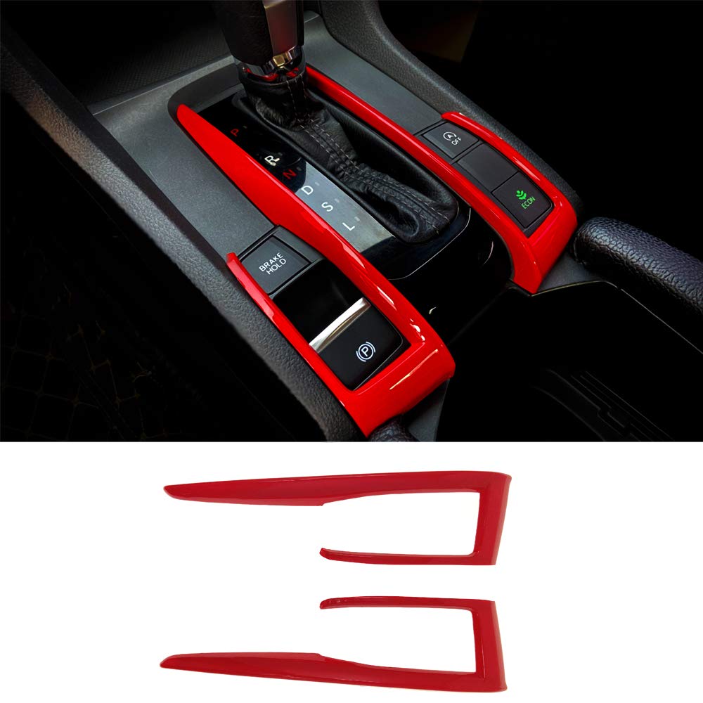 Gzxinwei 2Pcs Abs Red Interior Gear Shift Panel Frame Cover Decals Trim For Honda 10Th Gen Civic 2016 2017 2018 2019 2020 2021