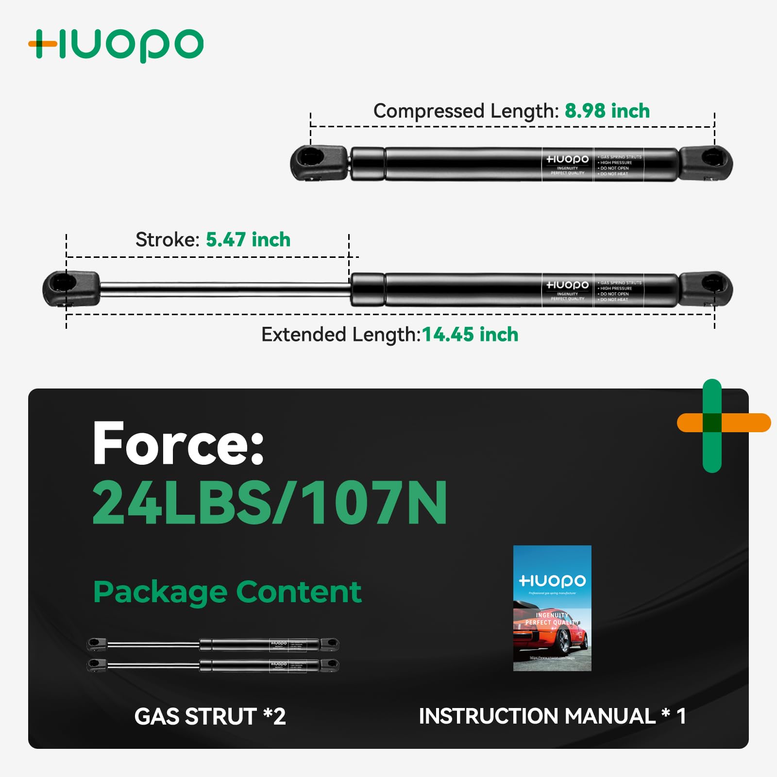HUOPO Gas Struts Shocks Spring Lift Support for Leer Camper Shell, 15 Inch, Set of 2, Replacement Parts for Truck Cap and Toolbox