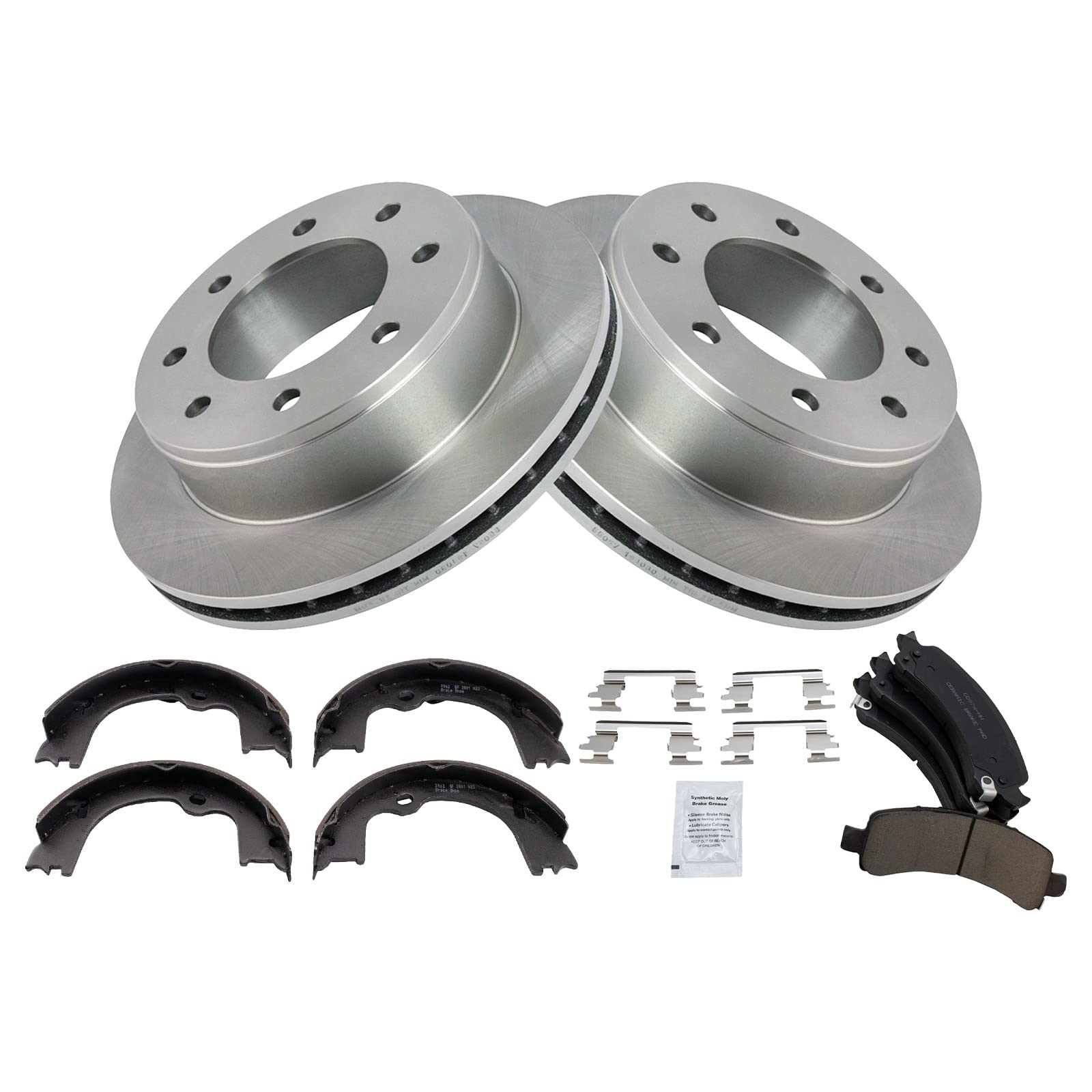 Trq Rear Brake Pad & Rotor Kit Brake Pads Brake Rotor Parking Brake Shoe Set Ceramic Compatible With 2009-2020 Chevrolet Express