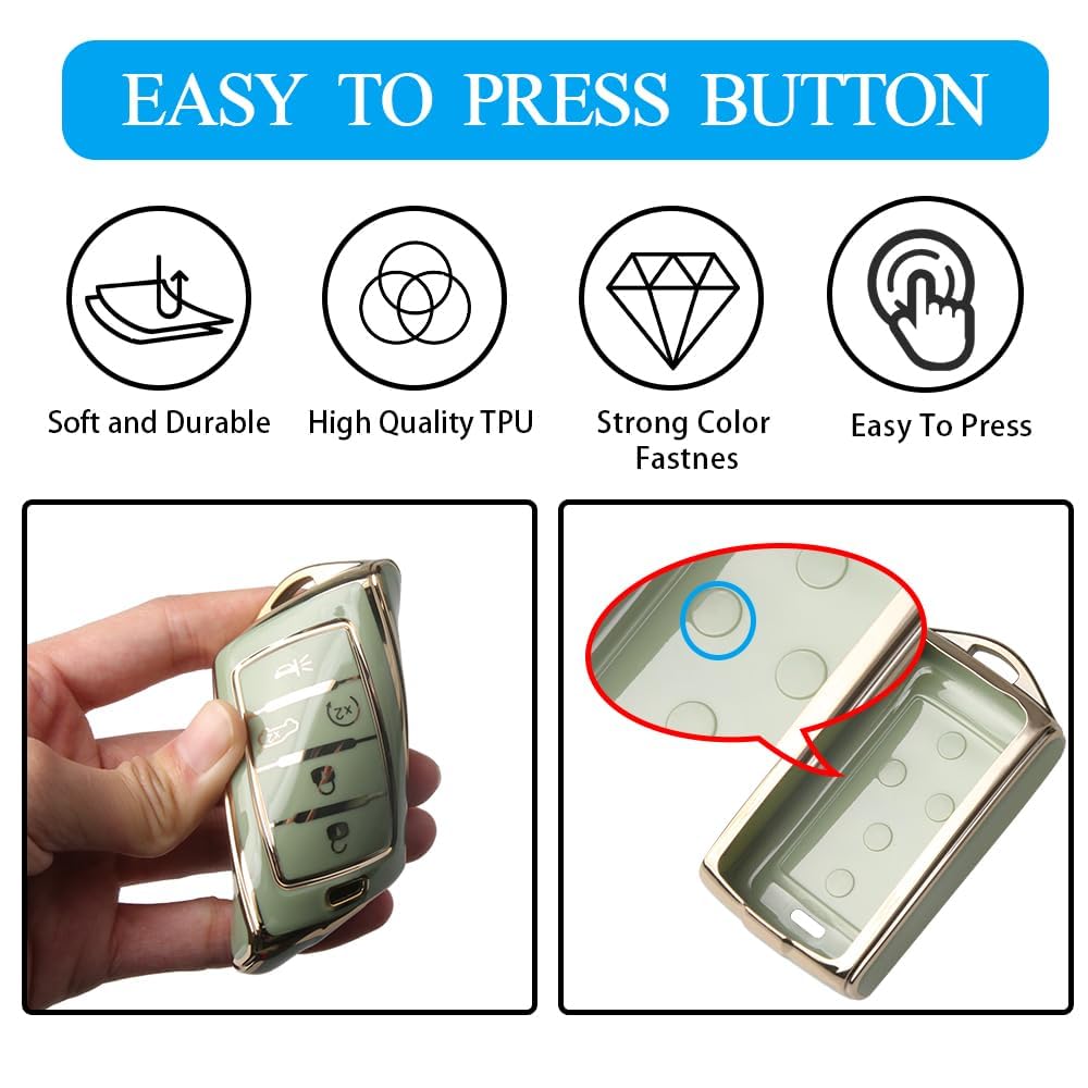 MILD EAST Jeep Key Fob Cover with Keychain, Soft TPU Protection, 5 Buttons, Standard Size, Green, Fits Grand Cherokee & Wagoneer 2021-2023