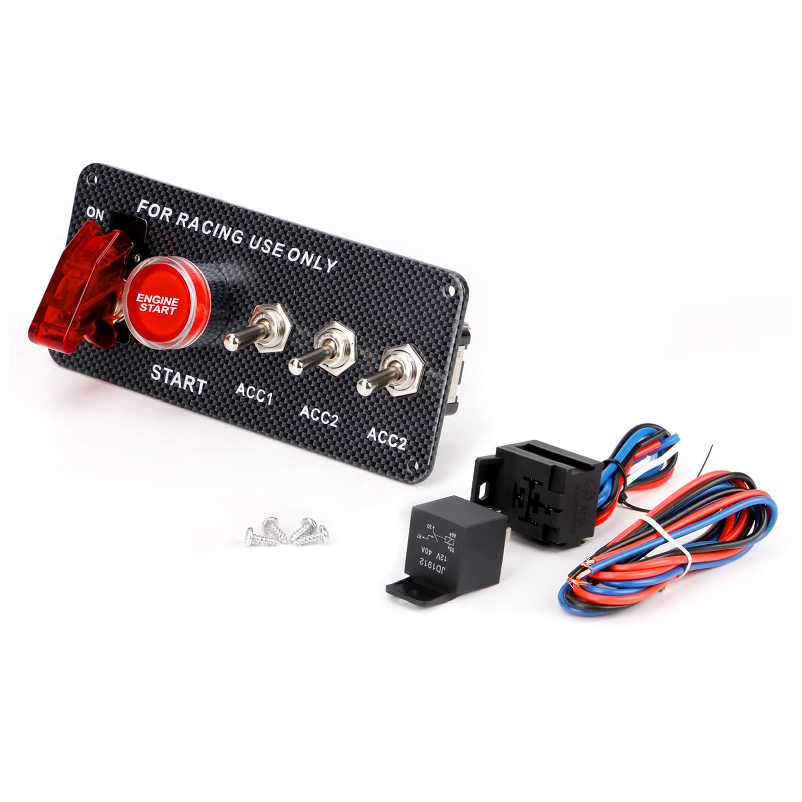 Ignition Switch Panel (12V) 5 in 1 Car Racing Switch Panels with LED Toggle Switches Push Button Ignition Switch Kit for Truck R