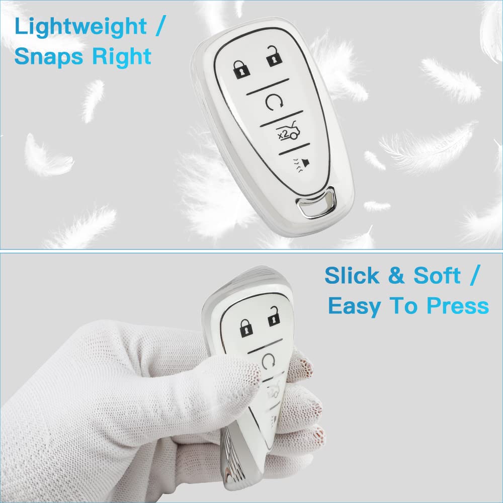 1797 Key Fob Cover Fit For Chevy Chevrolet Accessories Malibu Camaro Cruze Equinox Blazer Traverse Car Remote Case Shell Protector Men Women 5 Button White Silver Tpu