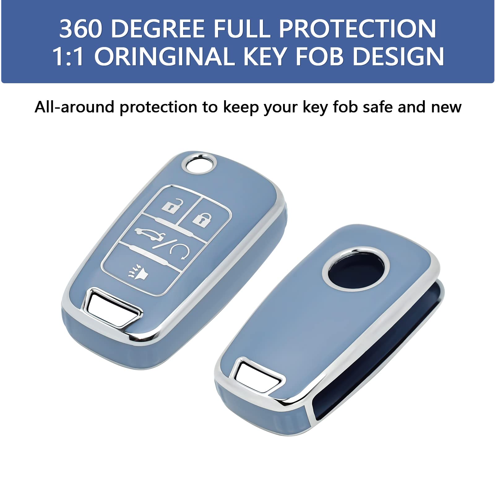 Offcurve For Chevy Key Fob Cover With Keychain, Car Key Case Fit For Chevrolet Chevy Gmc Buick Encore Terrain Malibu Camaro Cruze Impala Equinox Volt Spark Sonic Car Smart Key Accessories, Blue