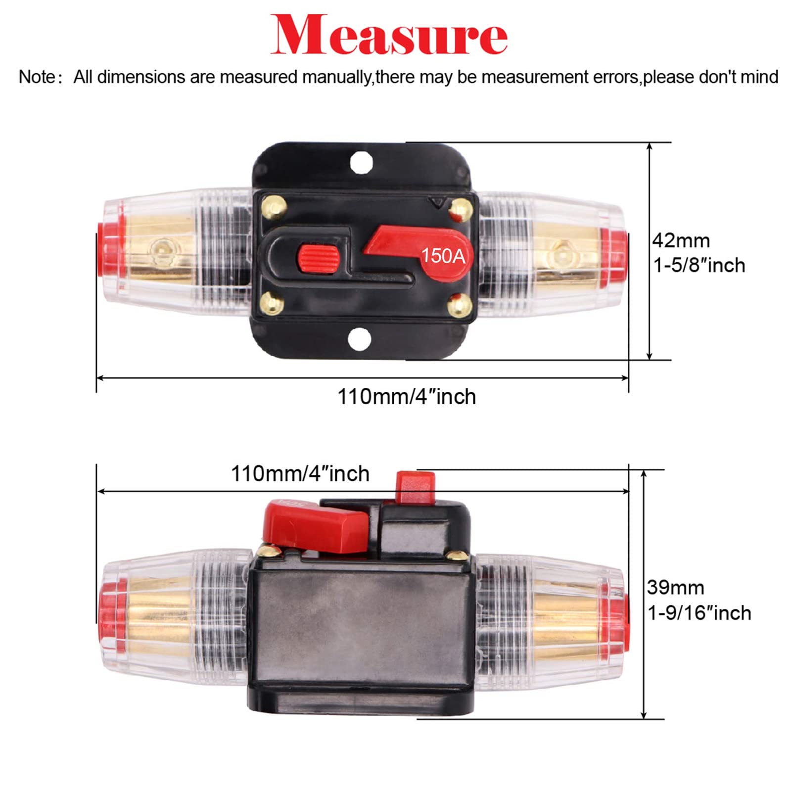 2 Pack 150A Inline 12 Volt Circuit Breaker With Manual Reset,Marine 150 Amp Inline Fuse For Car Audio, Stereo Switch And Solar I