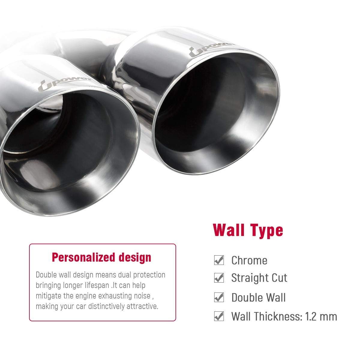 Upower 2.5'' To 3.5'' Dual Exhaust Tip 2 1/2 Inch Inlet 3 1/2 Inch Outlet 9.5'' Length Polished Stainless Exhaust Tailpipe Tips