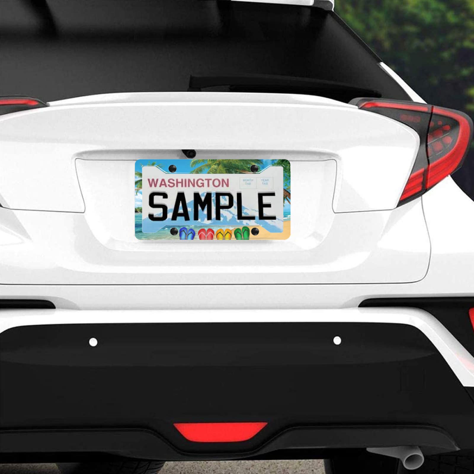 Hawaii Beach Flip Flops License Plate Frame Palm Tree For Car Decorative Parts Stainless Steel Rustproof License Plate For Stand