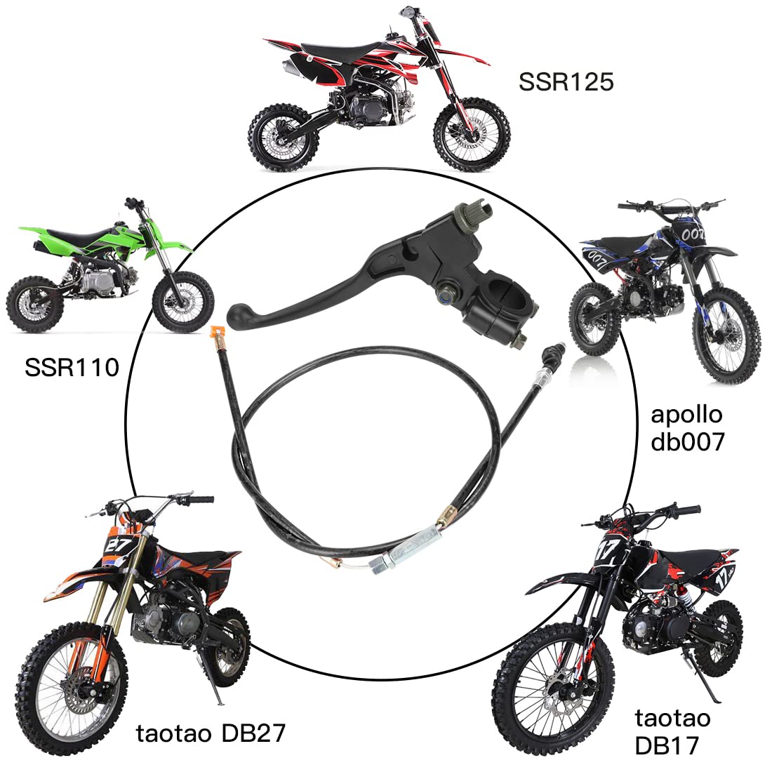 YOXUFA 7/8'' Left Clutch Lever Handle Cable for SSR 50cc 70cc 90cc 110cc 125cc 150cc Apollo RFZ DBX18 TaoTao DB17 DB27 Coolster