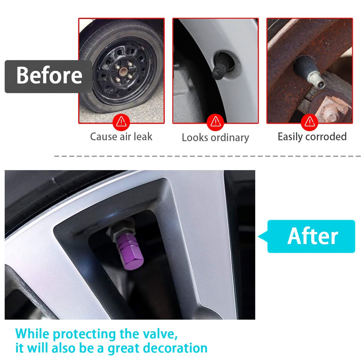 YALOK 12 PCS Purple Car Tire Valve Stem Caps - Airtight Universal Covers for Cars, Bicycles, SUVs & Motorcycles - Great Accessories for Men & Women