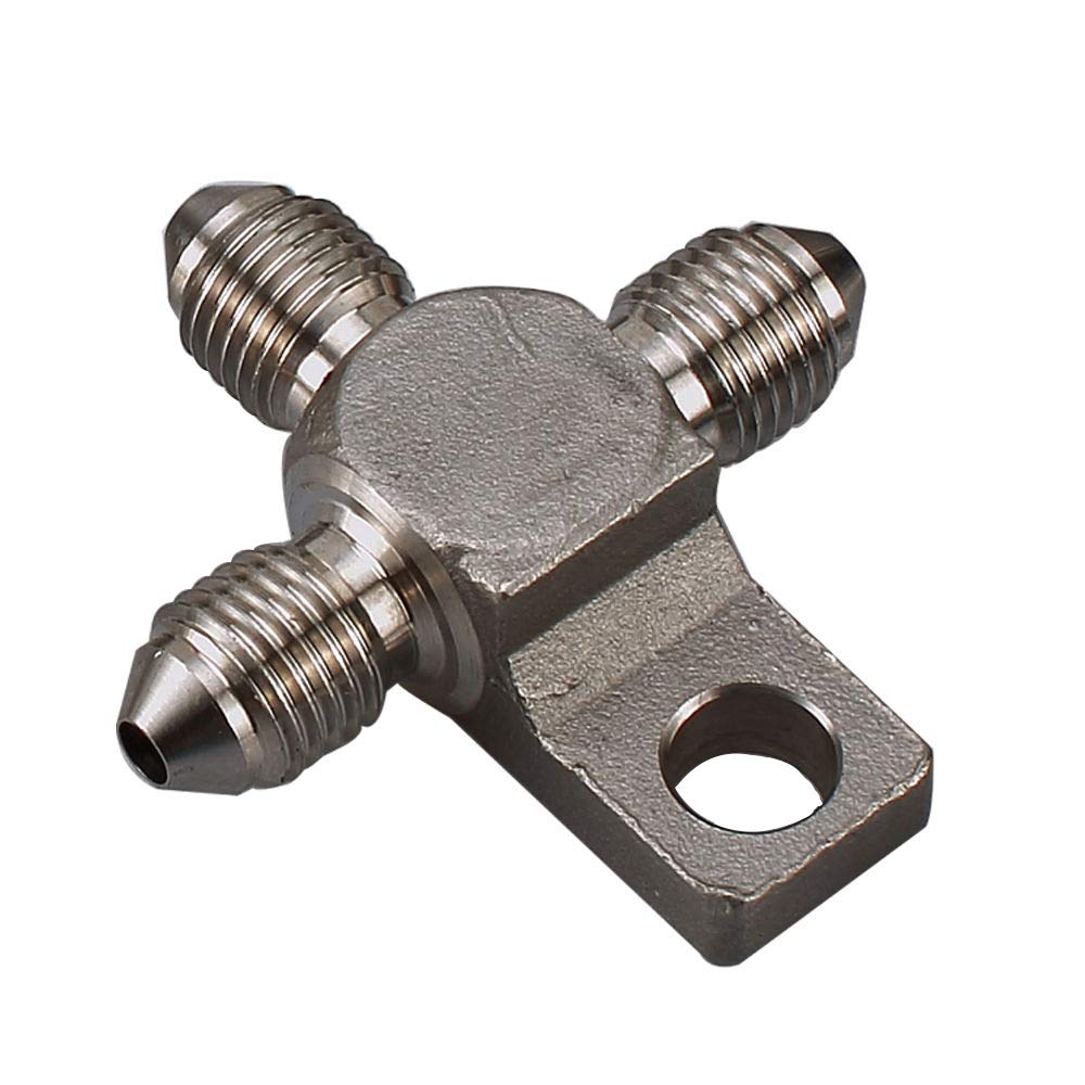 AC PERFORMANCE Brake Tee Male -3 AN with Mounting Tab Stainless Steel