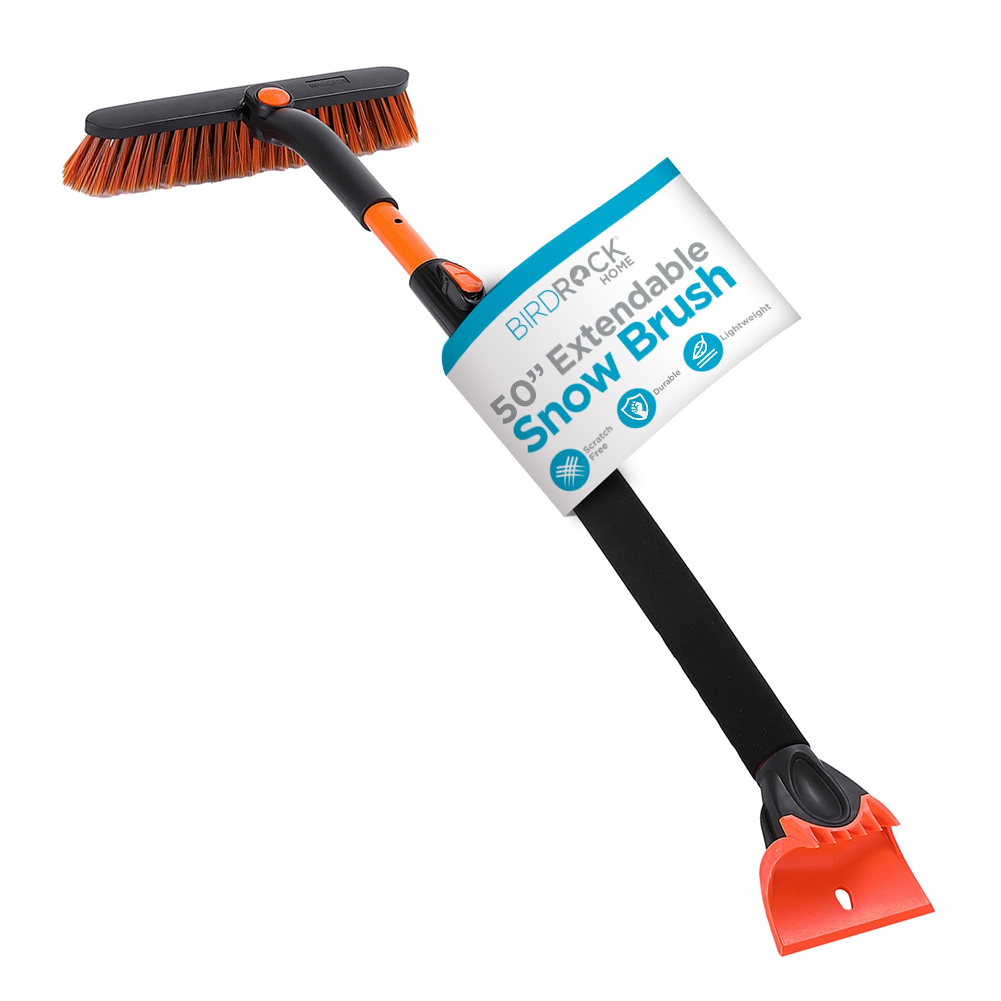 BIRDROCK HOME 50'' Extendable Snow Brush with Ice Scraper for Car, Truck, SUV | 11'' Wide Bristle Brush | Lightweight Aluminum B