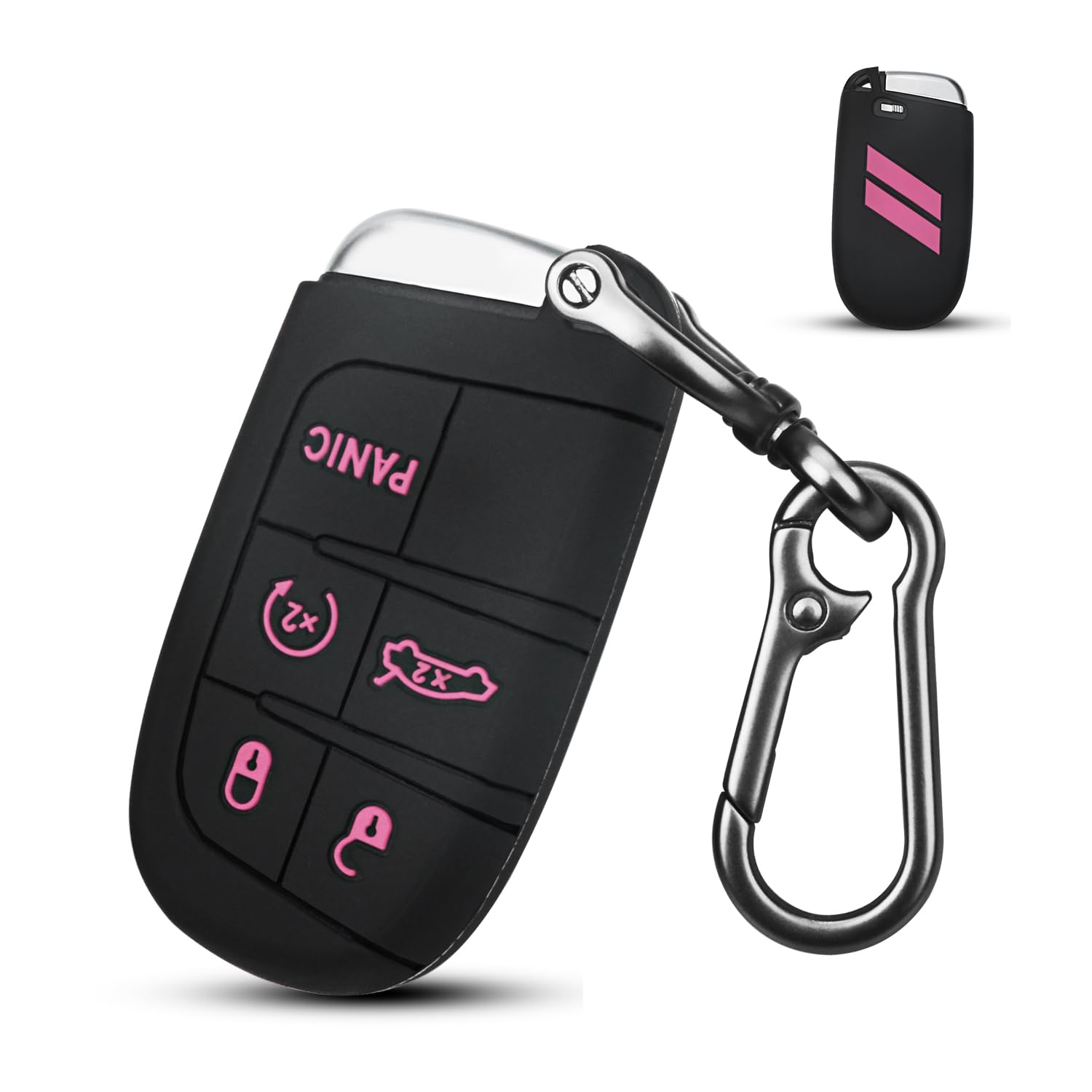 Qbuc Silicone Remote Case For Dodge Grand Cherokee - 5 Button Key Fob Cover (Black Pink)