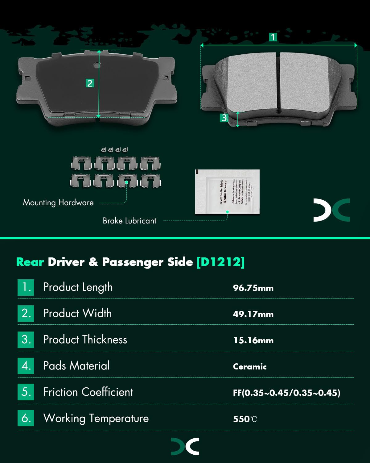 SCITOO Ceramic Disc Brake Pads Set for LEXUS ES300h/ES350, TOYOTA Avalon/Camry, Model 807435-5206