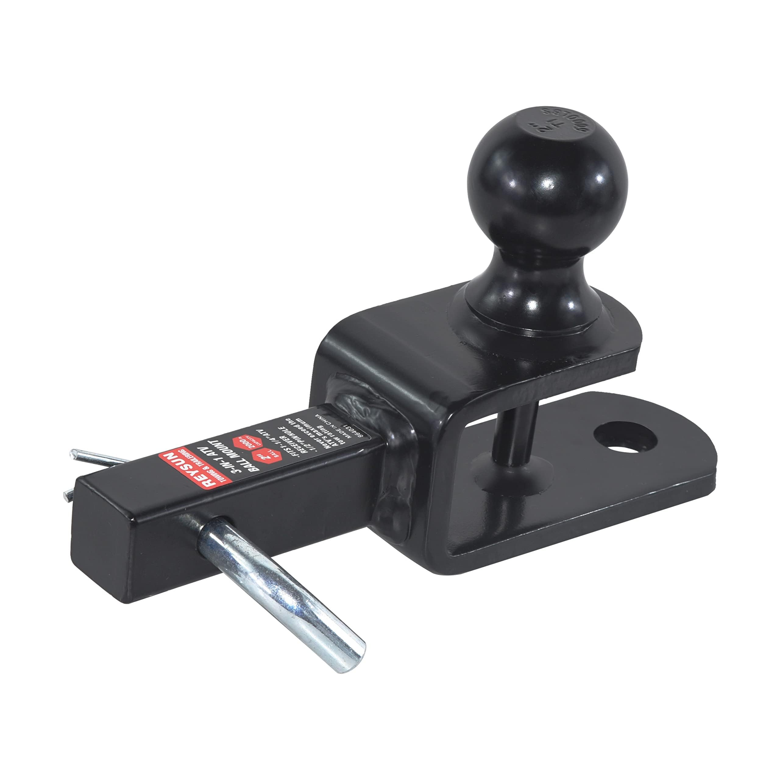 Reysun 864031 3 In 1 Atv/Utv Trailer Hitch Towing Ball Mount With 2 Inch Trailer Ball, Fits 1-1/4 Inch Hitch Receiver