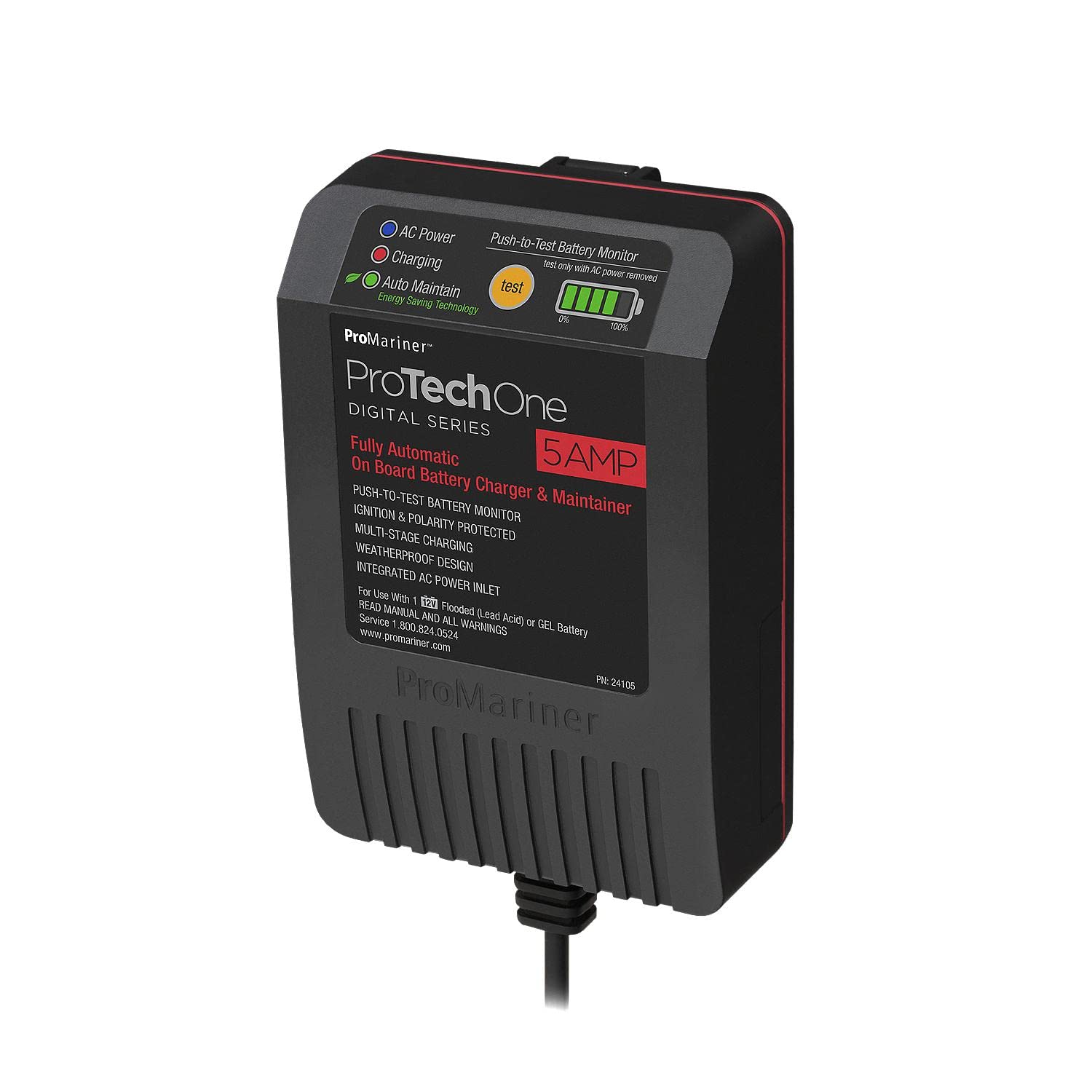 Promariner 24105 Protechone Digital Series 5 Amp Fully Automatic On-Board Battery Charger And Maintainer With Integrated Ac Inle