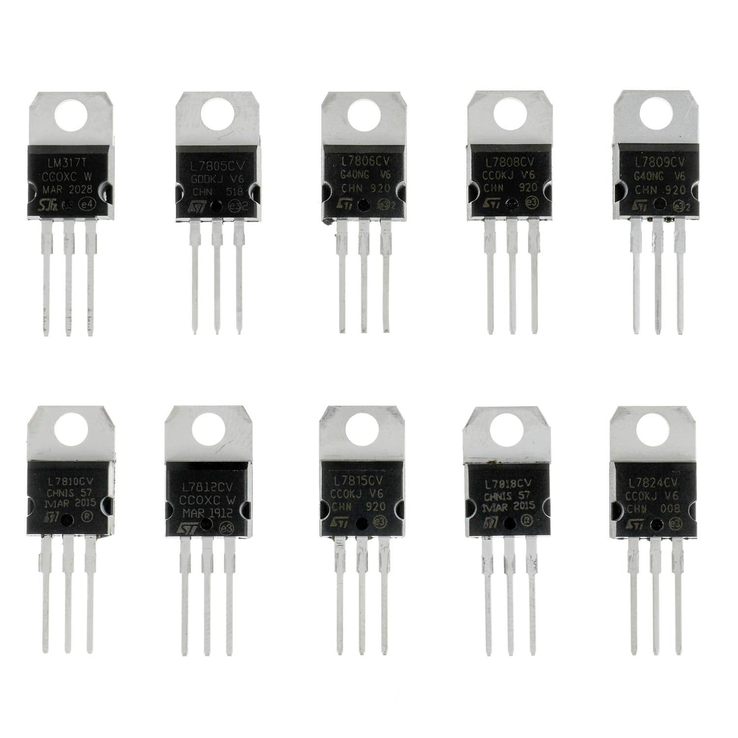 Huarew 10 Values 50 Pcs Positive Fixed Voltage Regulator Lm317T L7805 L7806 L7808 L7809 L7810 L7812 L7815 L7818 L7824 To-220 Pac