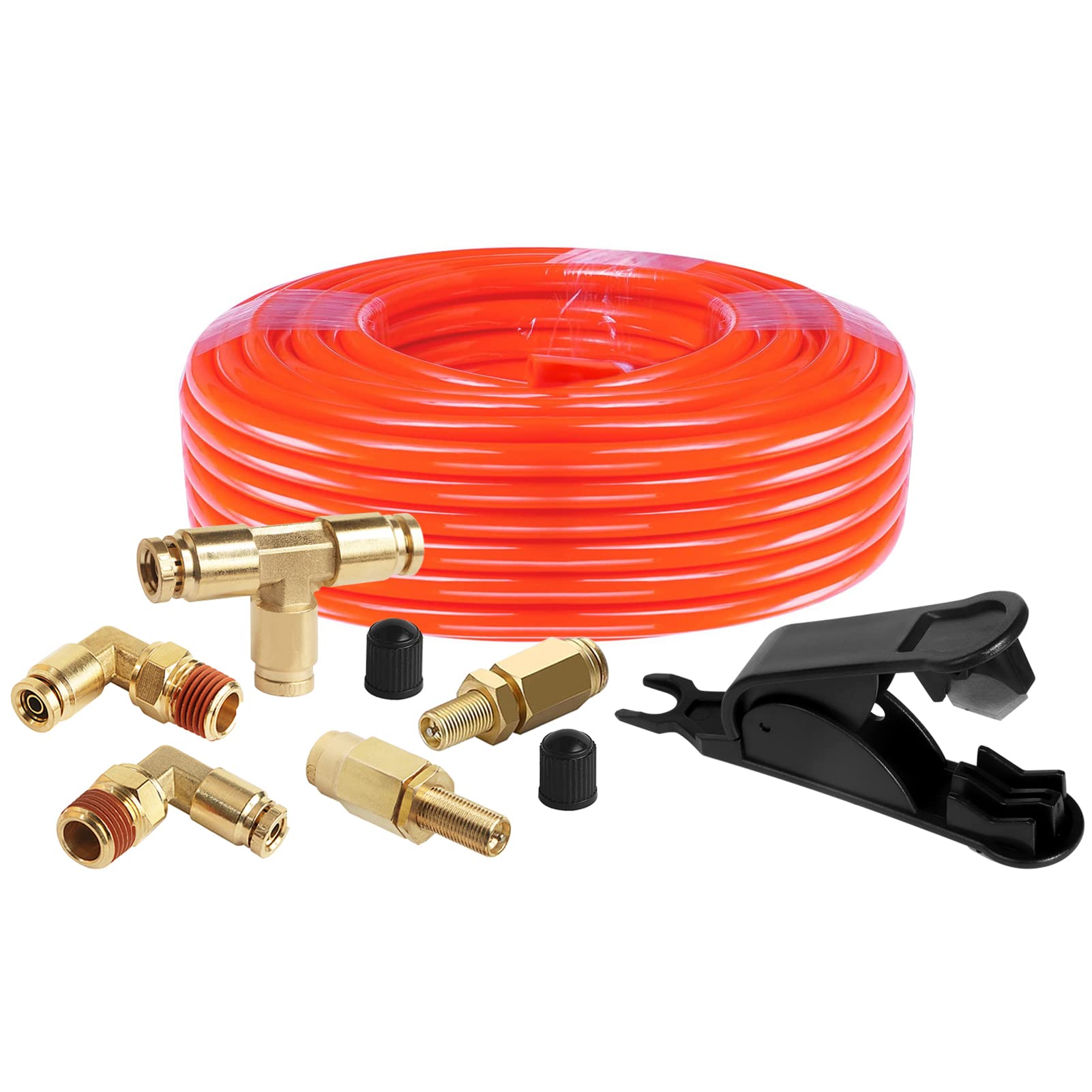Air Line Service Kit for Air Spring Bag Suspension with Fittings, Air Line Kit Includes 20 Feet Air Line Tubing,Schrader Valves,