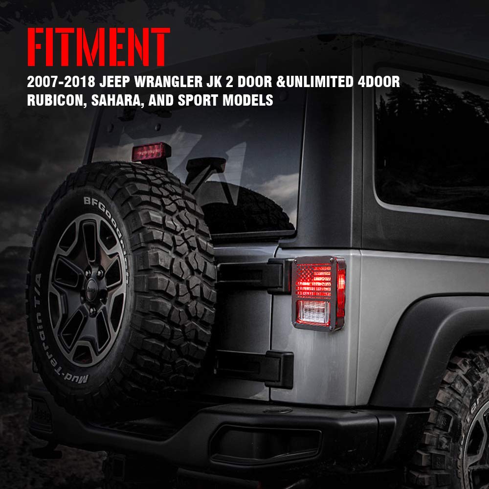 Xprite Aluminum Alloy American Us Flag    Tail Light Covers Guards Protectors Compatible With 2007-2018 Jeep Wrangler Jk Unlimit