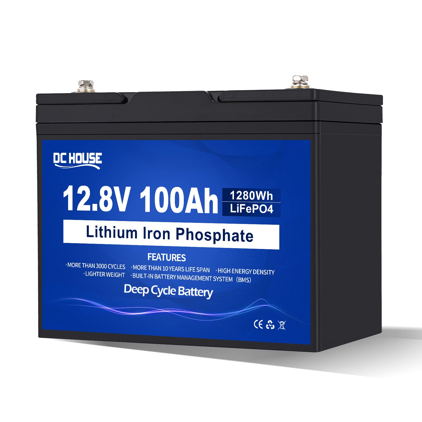 DC HOUSE 12V 100AH LiFePO4 Lithium Battery with 100A BMS, Low-Temperature Cut-Off, Ideal for RV, Marine, and Off-Grid Energy Storage
