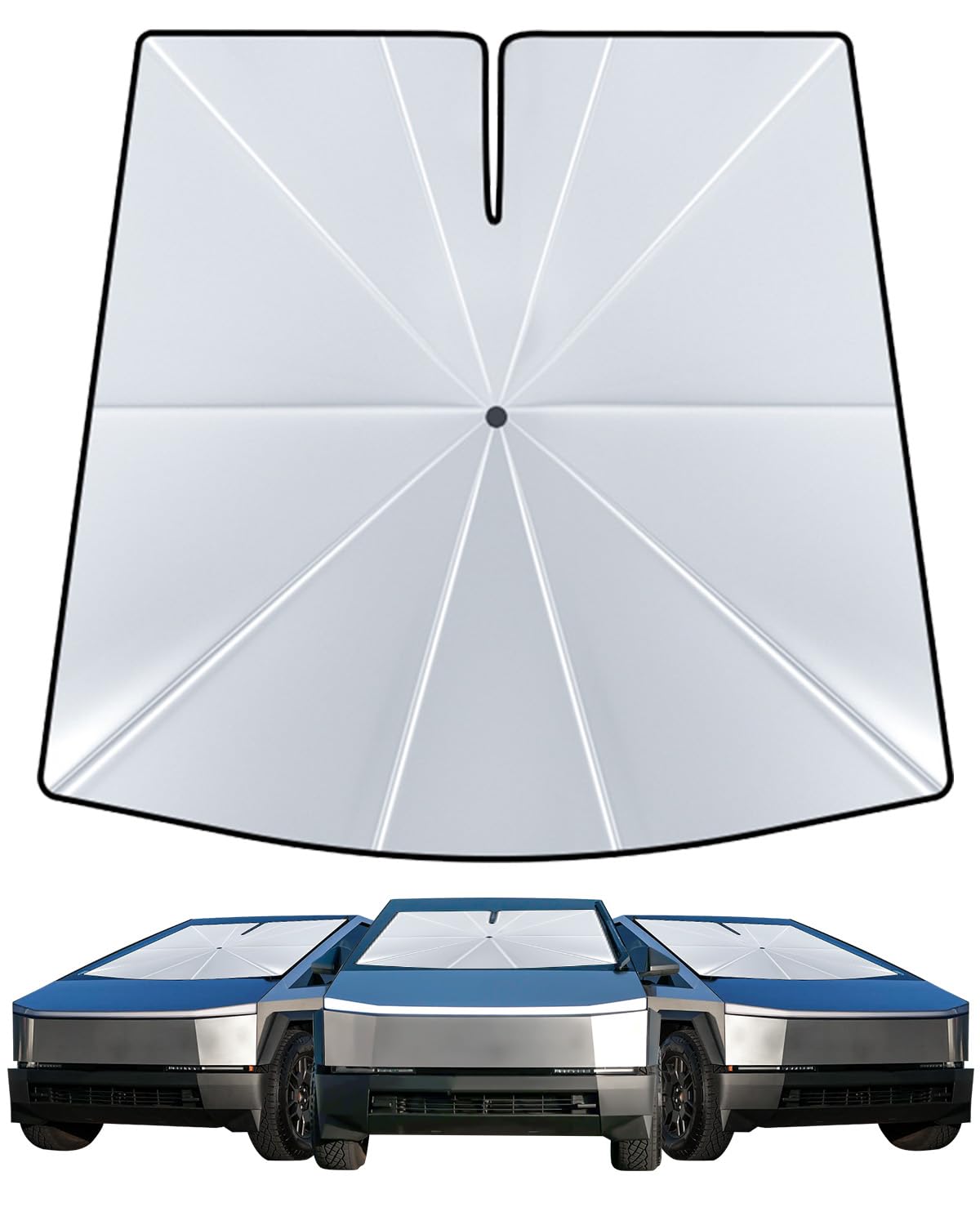 Helloleiboo [2025 Upgrade] Car Windshield Sun Shade For Tesla Cybertruck-Foldable Windshield Sun Shade 64 * 58-Reflects Uv Autom
