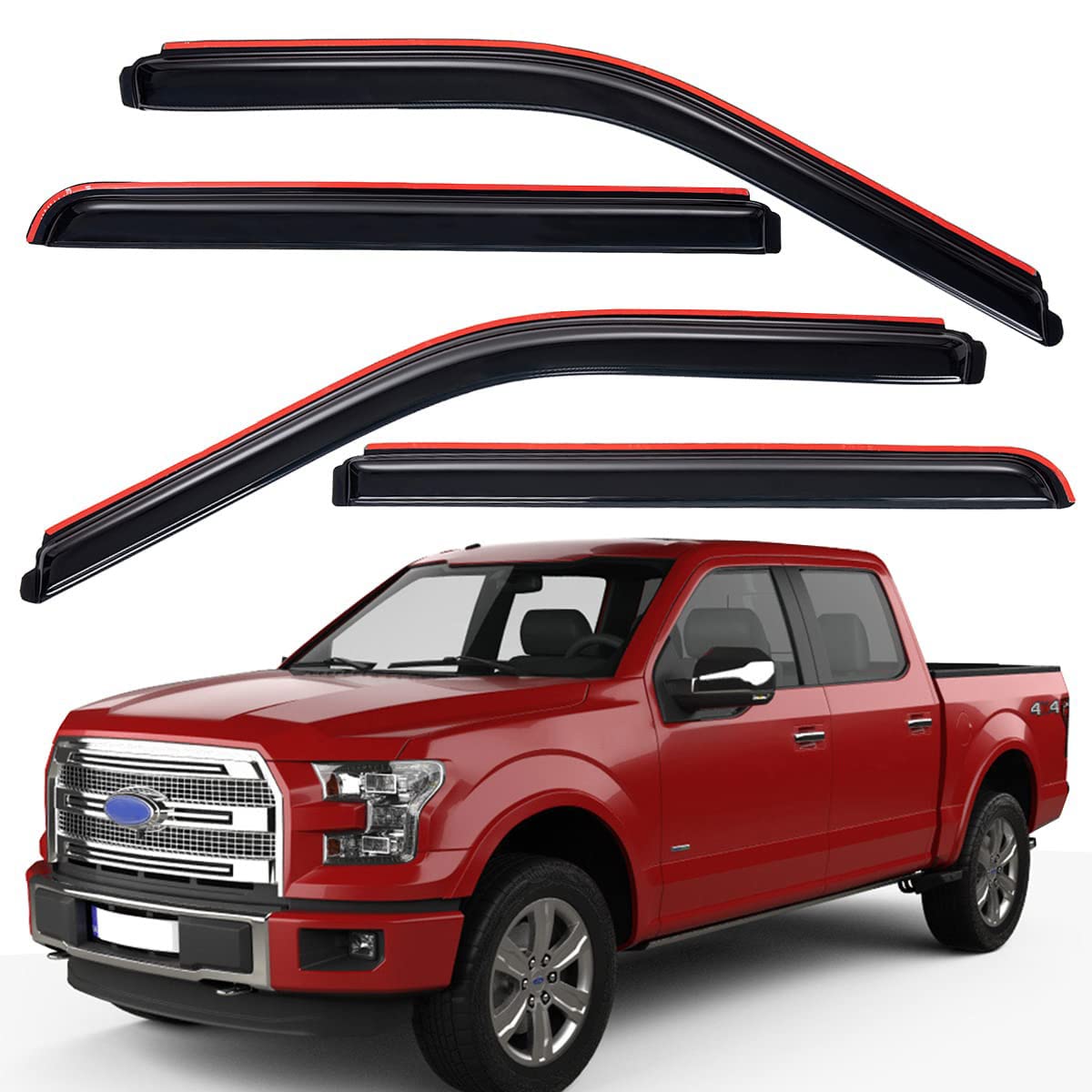Lightronic Extra Durable Clip-on in-Channel Auto Vent Window Visor, Fits 2015-2025 Ford F-150, 2017-2025 F-150 Raptor, SuperCrew