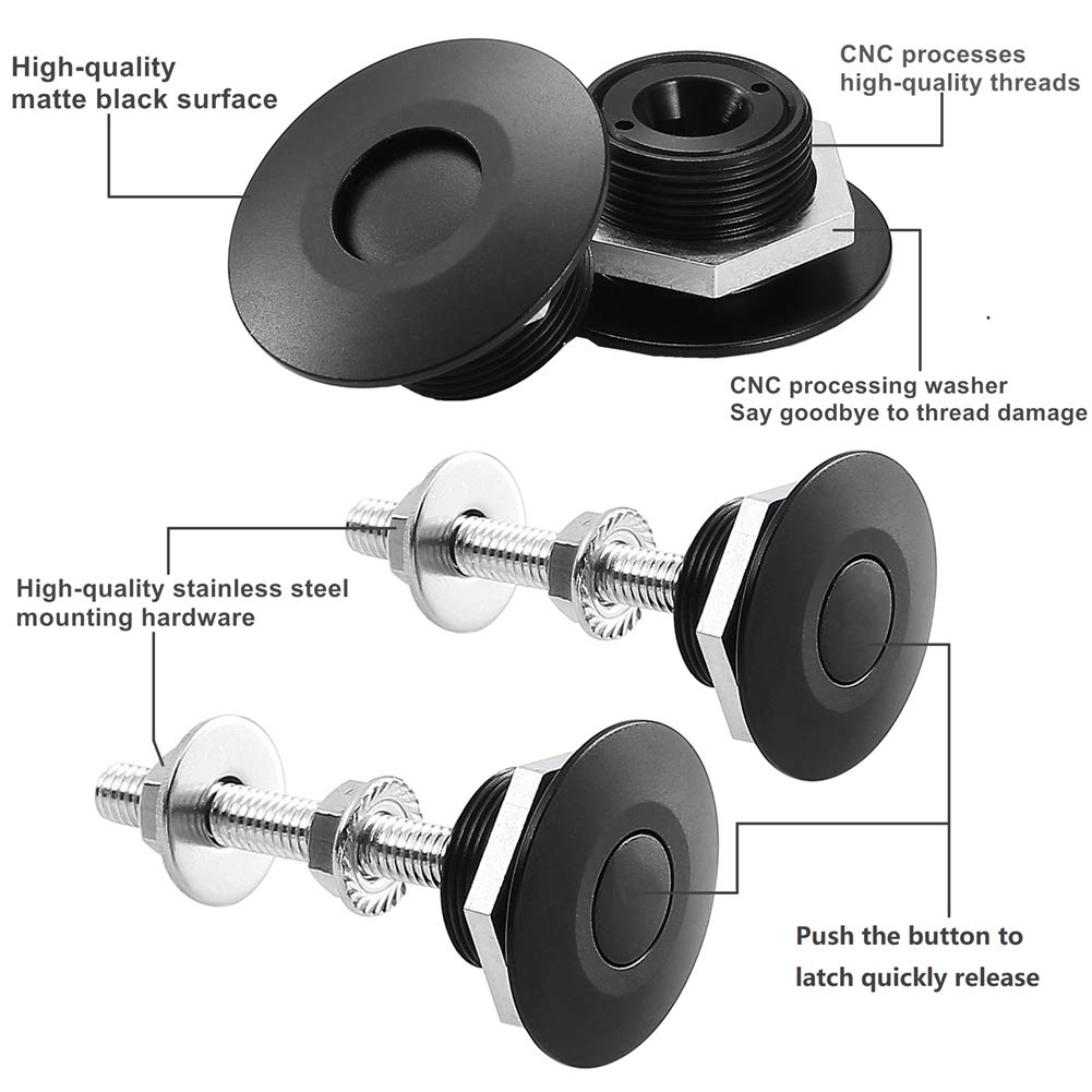 RVCAZON Quick Release Latch License Plate Lock Clip Kit - 4Pcs Aluminum Alloy, 1.25" Diameter, Black