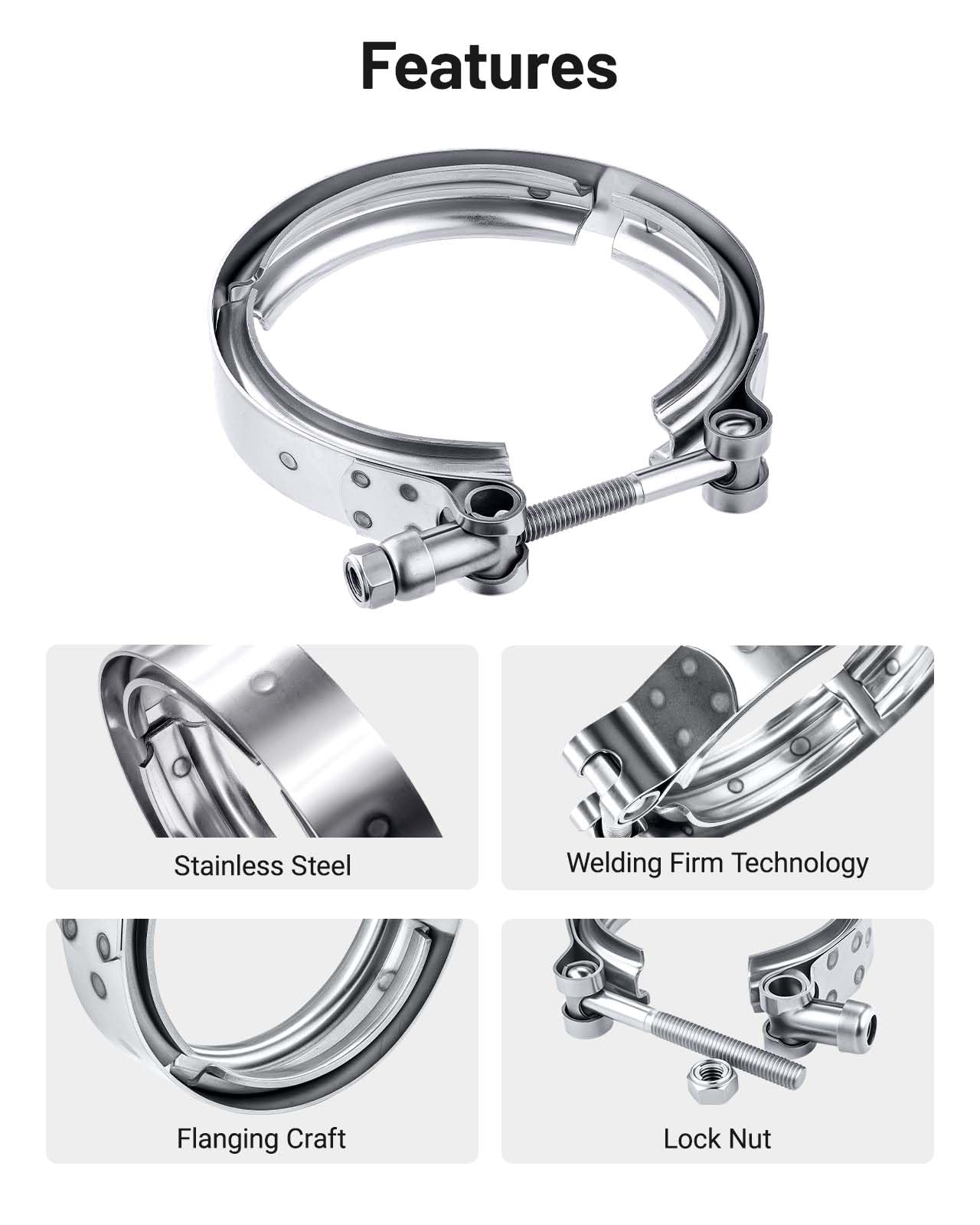 Evil Energy 4.0 Inch V Band Clamp For Flange Kit Stainless Steel 2Pcs (No Flanges)