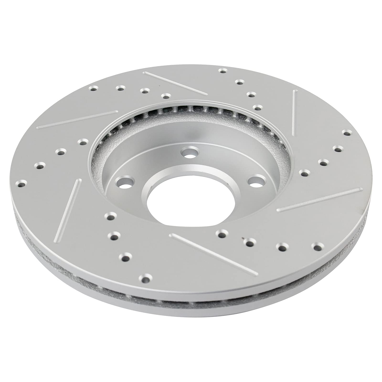 Trq Front Performance Brake Rotors Set Premium G-Coated Cross Drilled & Slotted Compatible With 2004-2013 Mazda 3