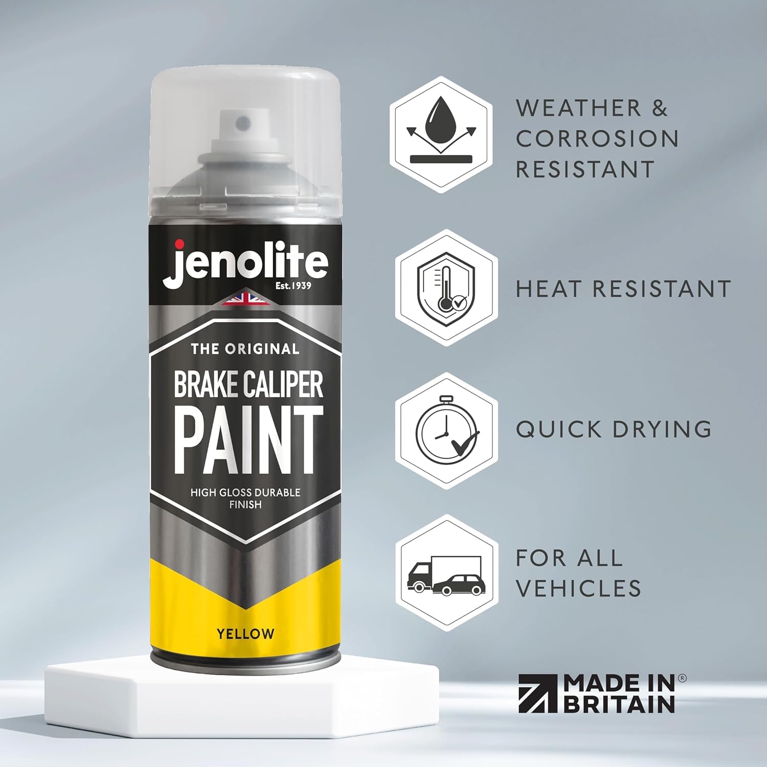 Jenolite Brake Caliper Paint | Yellow | Restore & Transform Car Brake Calipers | Ral 1018 | 400Ml (13.5Fl Oz)