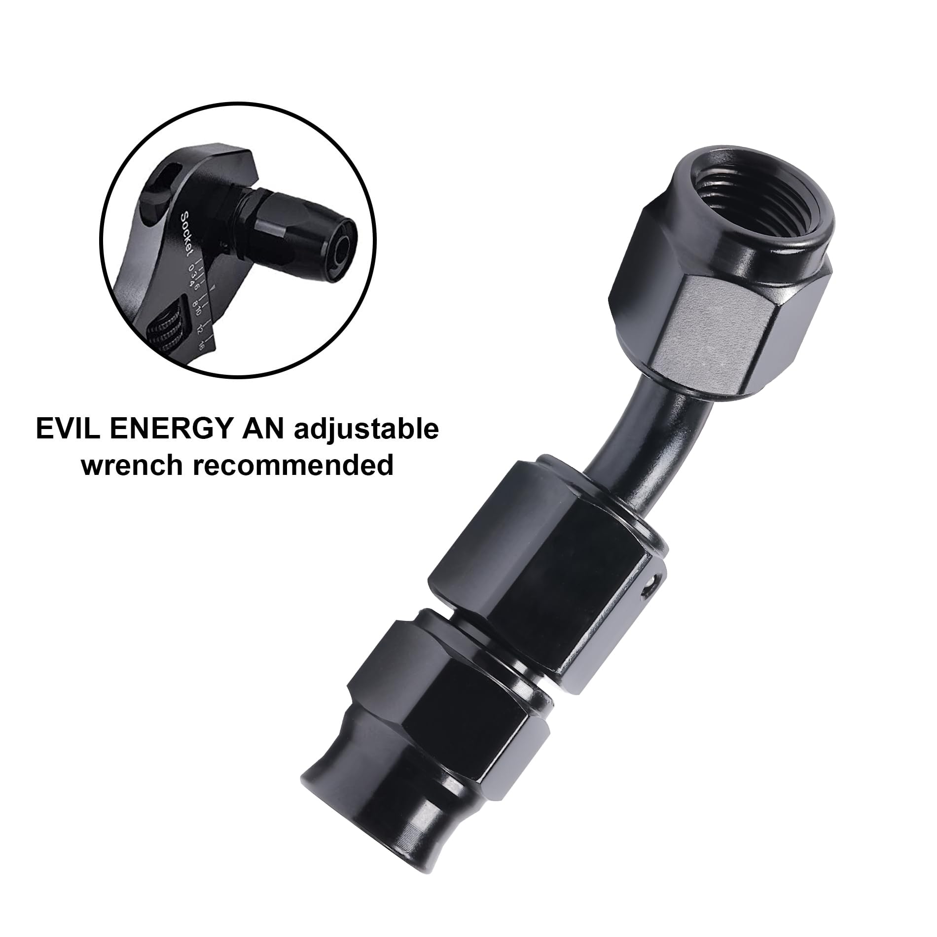 Evil Energy 3An Ptfe Hose End Fitting 45 Degree Black For Ptfe Hose Only 2Pcs