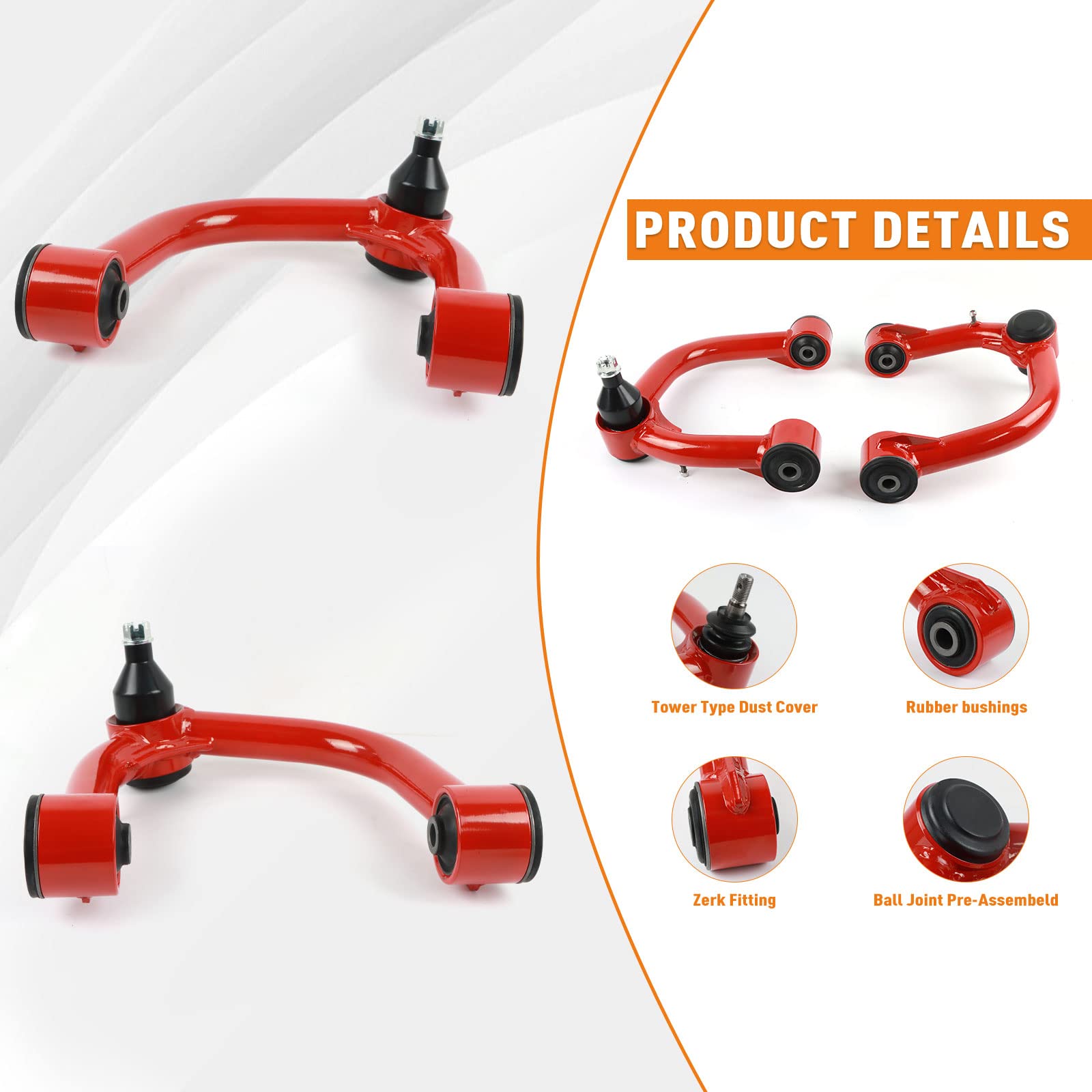 Fiwary Lift Front Upper Control Arms Fit For 2003-2022 4Runner, 2007-2014 Fj Cruiser, 2-4' Suspension Adjustable Control Arms With Ball Joint Fit For 2003-2009 Gx470, 2010-2016 Gx460 (Pair, Red)