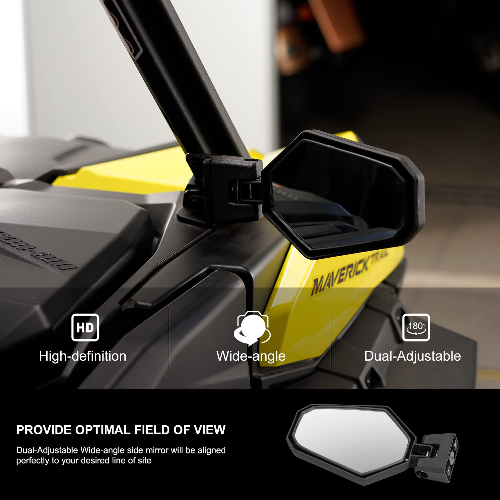 KIWI MASTER Side Mirrors Compatible for 2021-2024 Can-Am Commander, 2018-2024 Can-Am Maverick Sport/Trail Accessories Adjustable