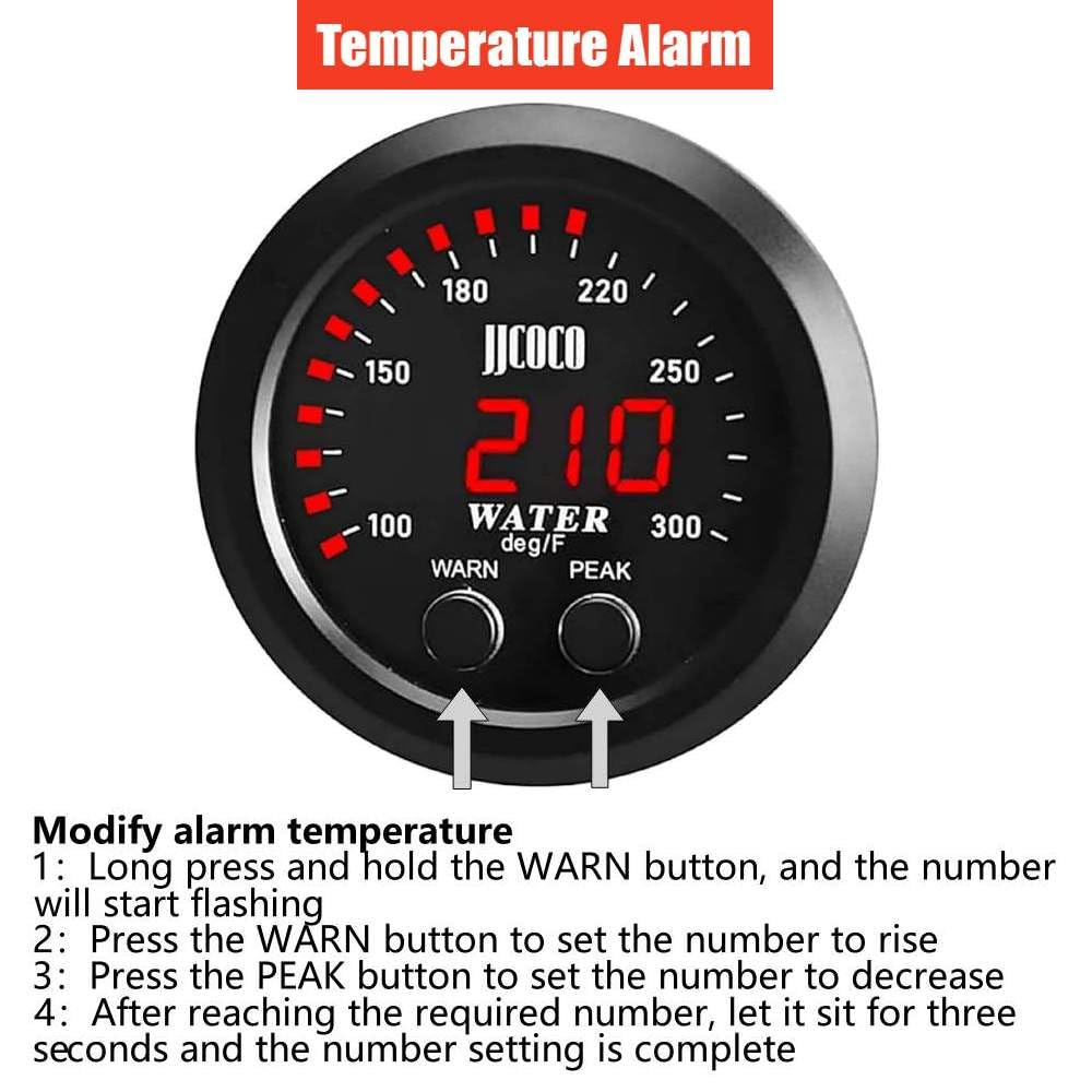 ZHSYMX Universal 52mm Water Temperature Gauge 100-300F(38-150C) Electronic Red Digital LED DC12V/24V for Car Automotive with Ala