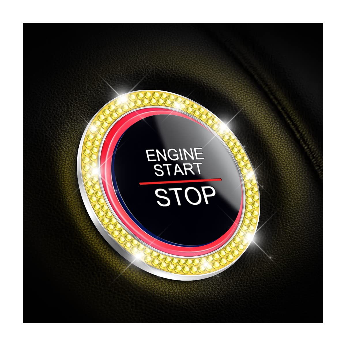 Aukepo Car Bling Crystal Rhinestone Engine Start Ring Decals, 2 Pack Car Push Start Button Cover/Sticker, Key Ignition Knob Blin